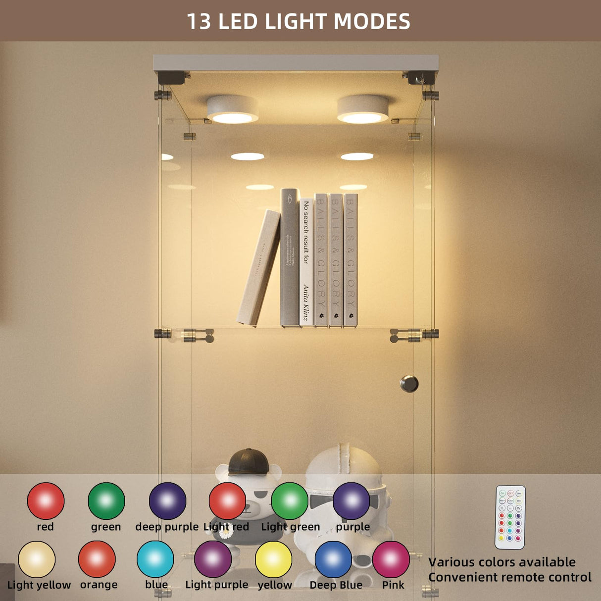 Beauty4U Glass Display Cabinet with LED Light, 4 Shelves, Curio Cabinets for Living Room, Bedroom, Office, White Floor Standing Glass Bookshelf, Quick Installation Beauty4U