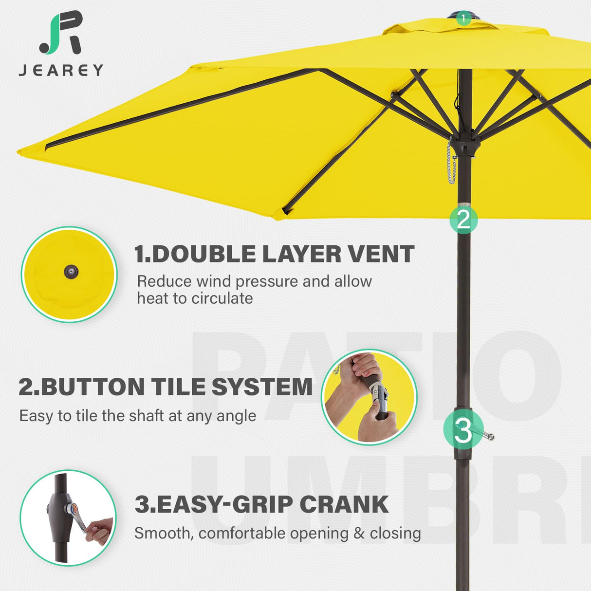 JEAREY 7.5FT Patio Umbrella Market Table Umbrella with 6 Sturdy Ribs, Push Button Tilt/Crank Outdoor Umbrella for Garden, Deck, Backyard, Pool and Beach,Yellow JEAREY