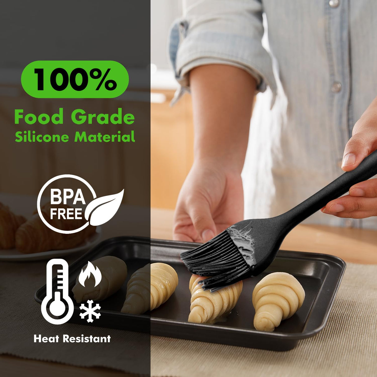 HOTEC Basting Brushes Silicone Heat Resistant Pastry Brushes Spread Oil Butter Sauce Marinades for BBQ Grill Barbecue Baking Kitchen Cooking BPA Free Dishwasher Safe (Black 2) HOTEC