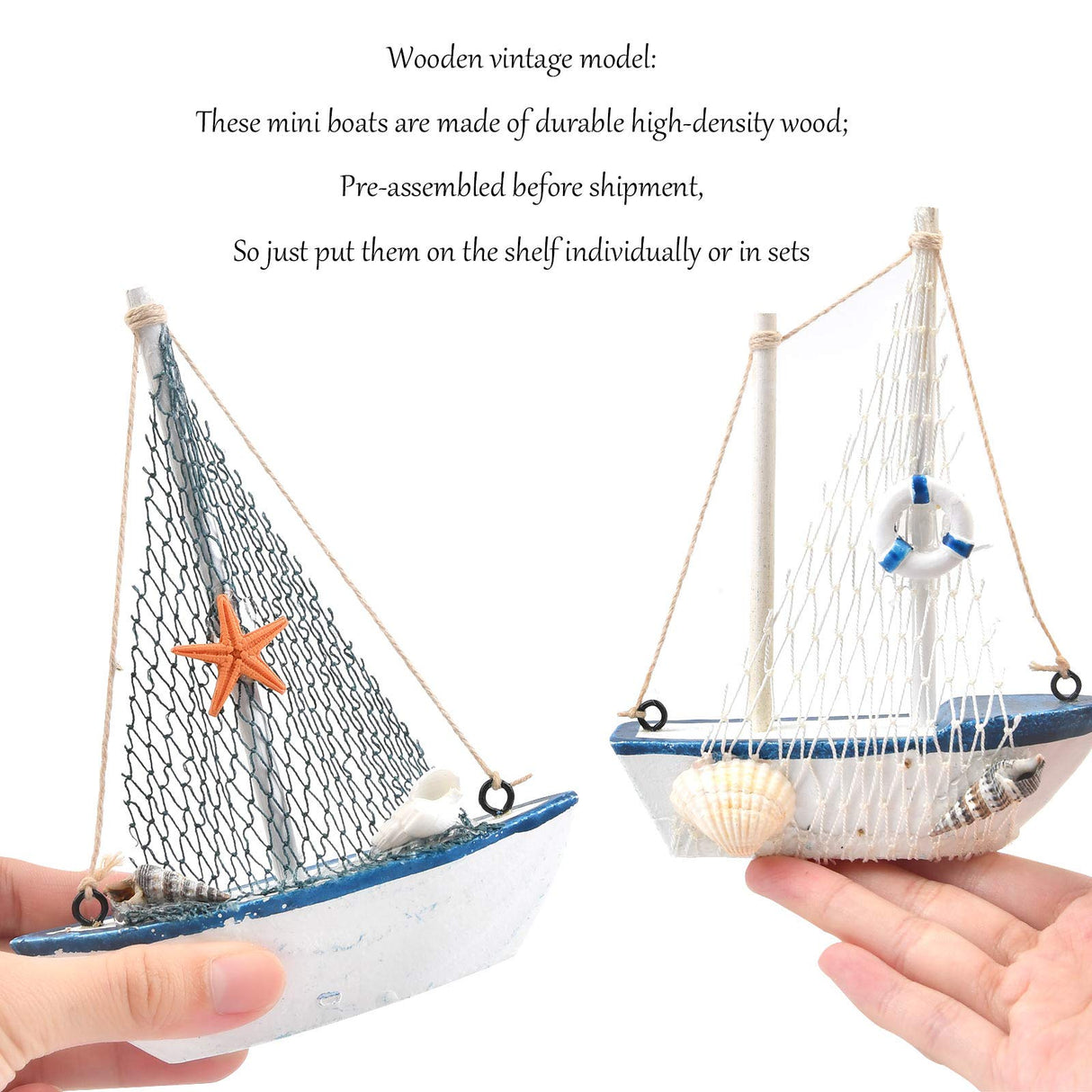 BUYGOO Mini Sailboat Model Decoration - 4-Piece Wooden Miniature Sailing Boat Home Decor Set BUYGO