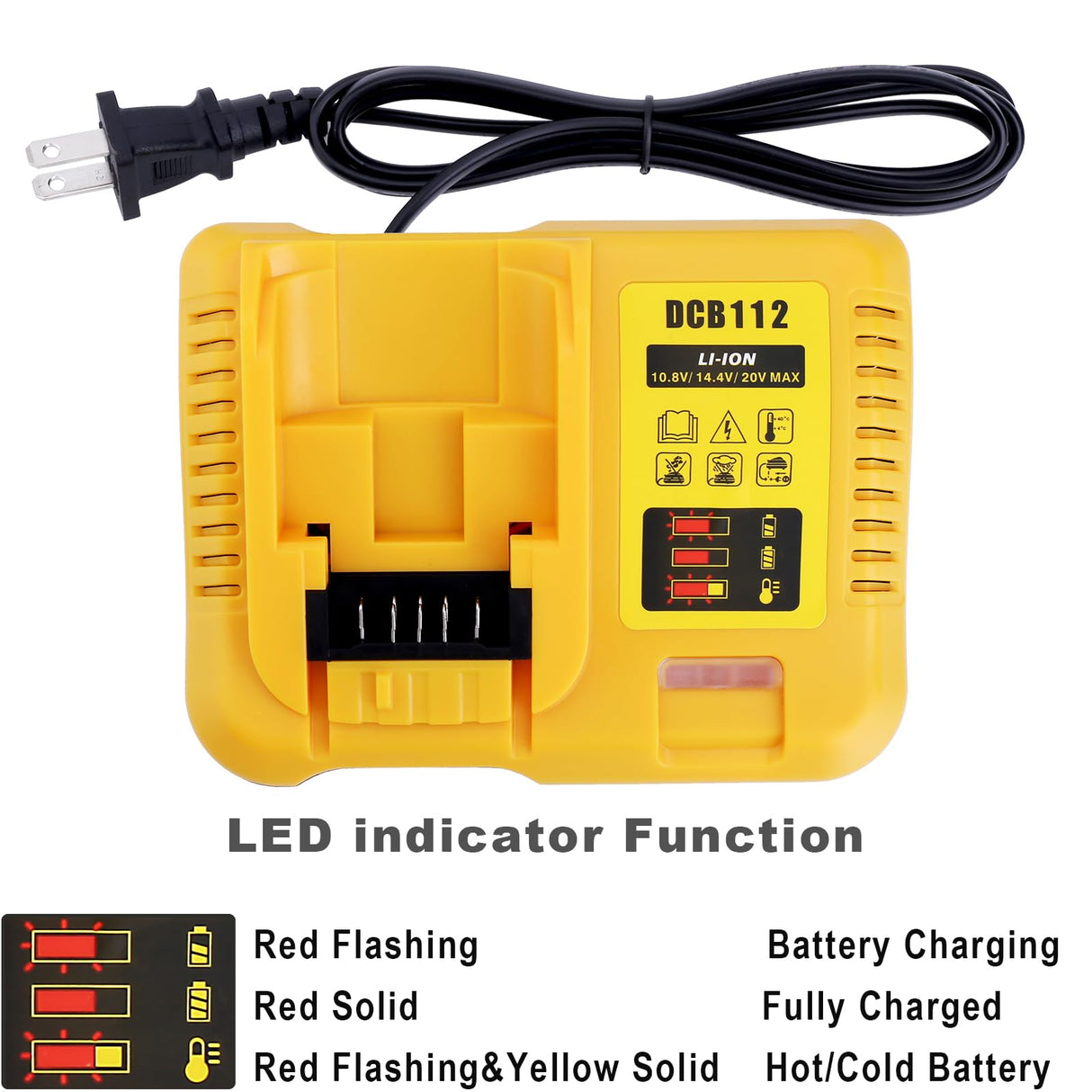 DCB112 Battery Charger Replacement for De-Walt 12V 20V and 60V MAX Lithium-Ion Battery DCB201 DCB200 DCB612 DCB609-2 DCB609 DCB606 DCB606-2 DCB208 DCB206 DCB206-2 DCB204 DCB203 DCB126 DCB127 Gonocop