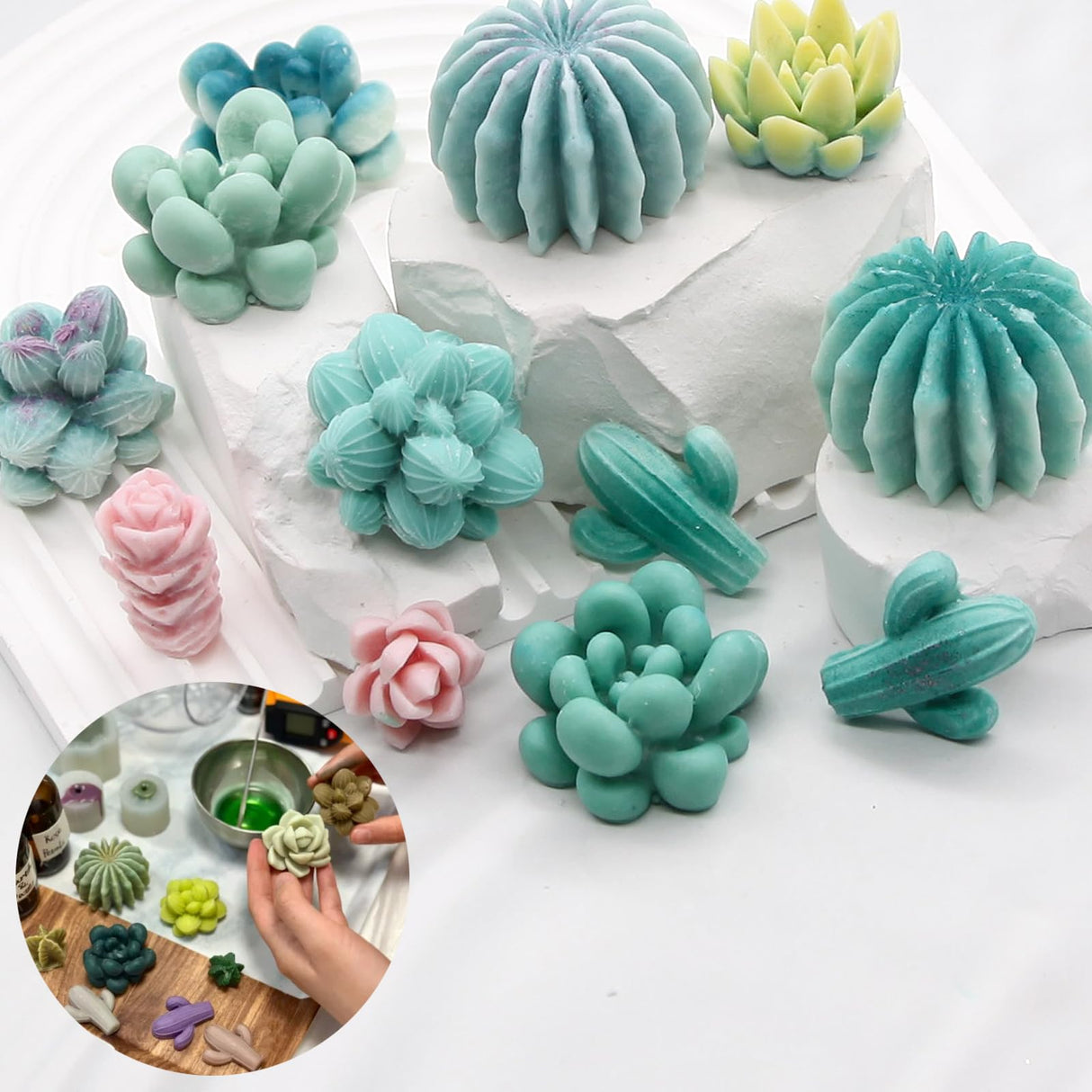 EuTengHao Succulent Silicone Molds, 3D Flower Resin Mold for Candle Soap Cake Decoration Making, Plant Flower Wax Scented Candle Soap Silicone Molds (10Pcs) EuTengHao
