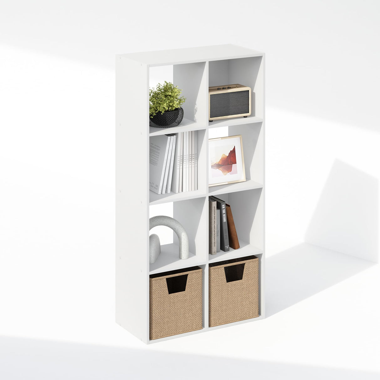 Furinno Pelli Cubic Storage Cabinet, Bookcase, Bookshelf, 8-Cube, White Furinno