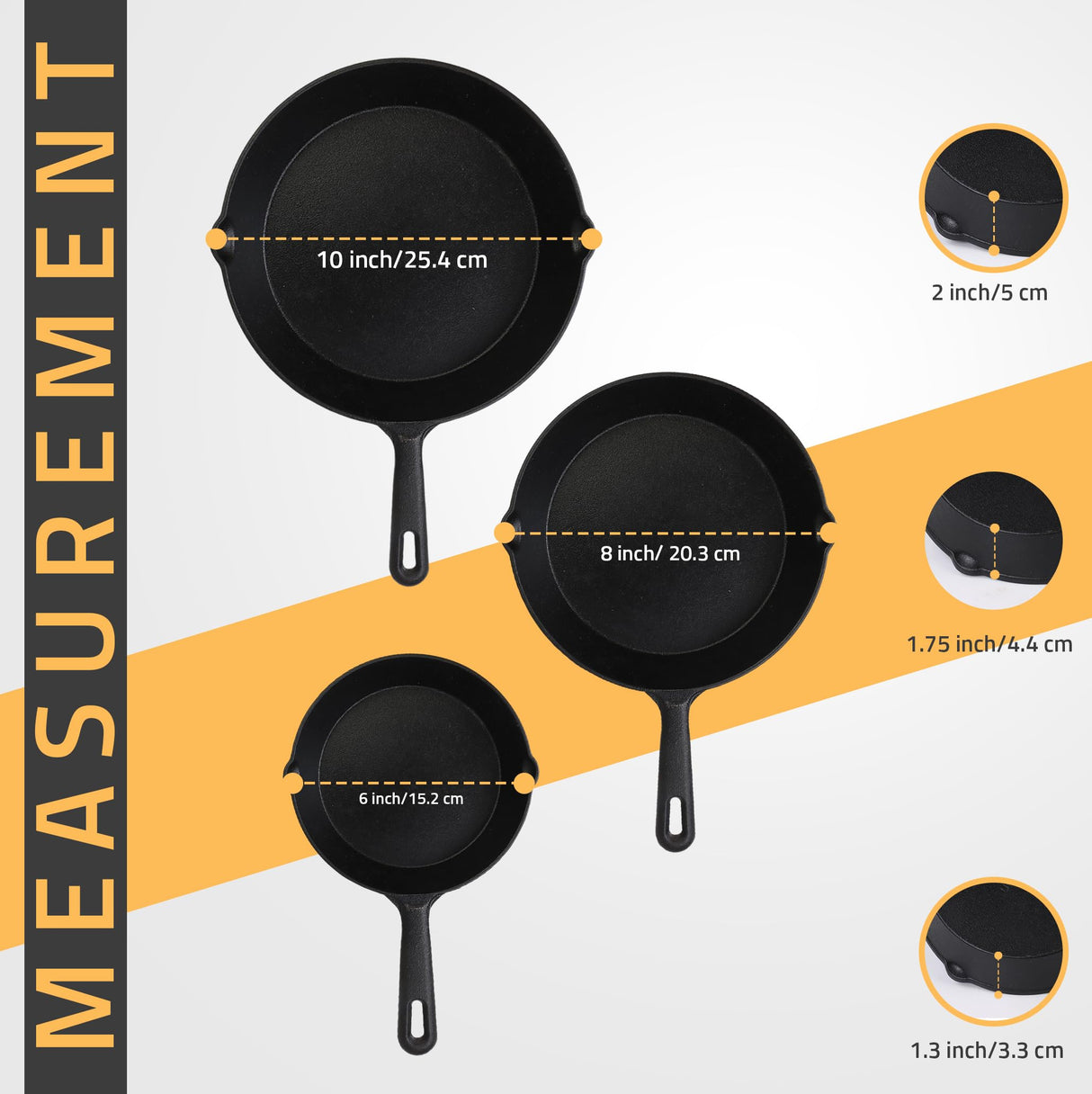 Utopia Kitchen Saute Fry Pan - Pre-Seasoned Cast Iron Skillets Set 3-Piece Frying Pan comprised of 6", 8", and 10" Cast Iron Pan - Easy Use in the Oven, Stove, Grill, or Campfire - Black Utopia Kitchen