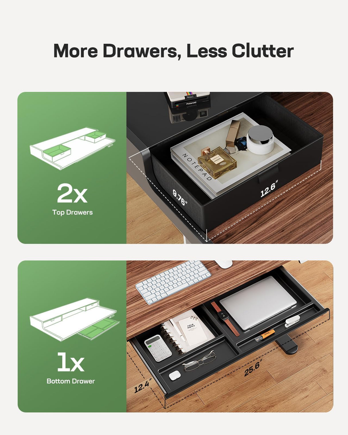 Marsail Electric Standing Desk with Drawers, 48 x 24 Inch Stand Up Desk with Glass Monitor Stand, Height Adjustable Desk with Drawers for Home & Office, 4 Preset Heights, Black Walnut Marsail