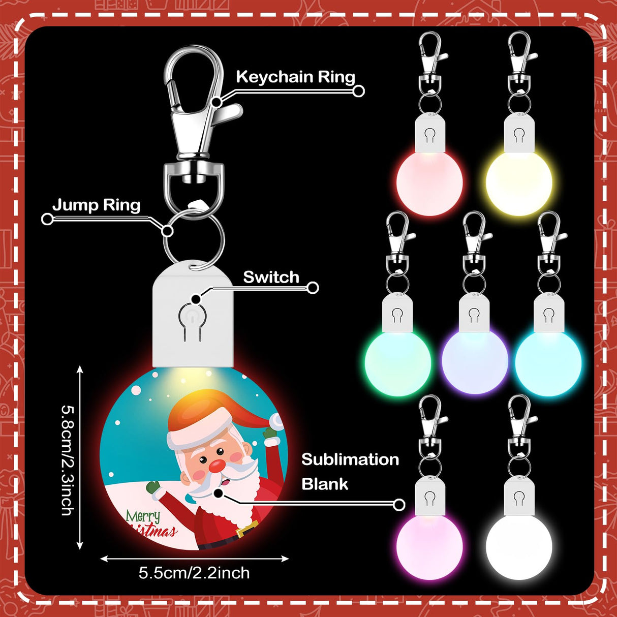 Tondiamo 10 Pcs LED Sublimation Blank Keychain Acrylic Lighted Transfer DIY Crafts Fall Thanksgiving Christmas Keychain Gift(Round) Tondiamo