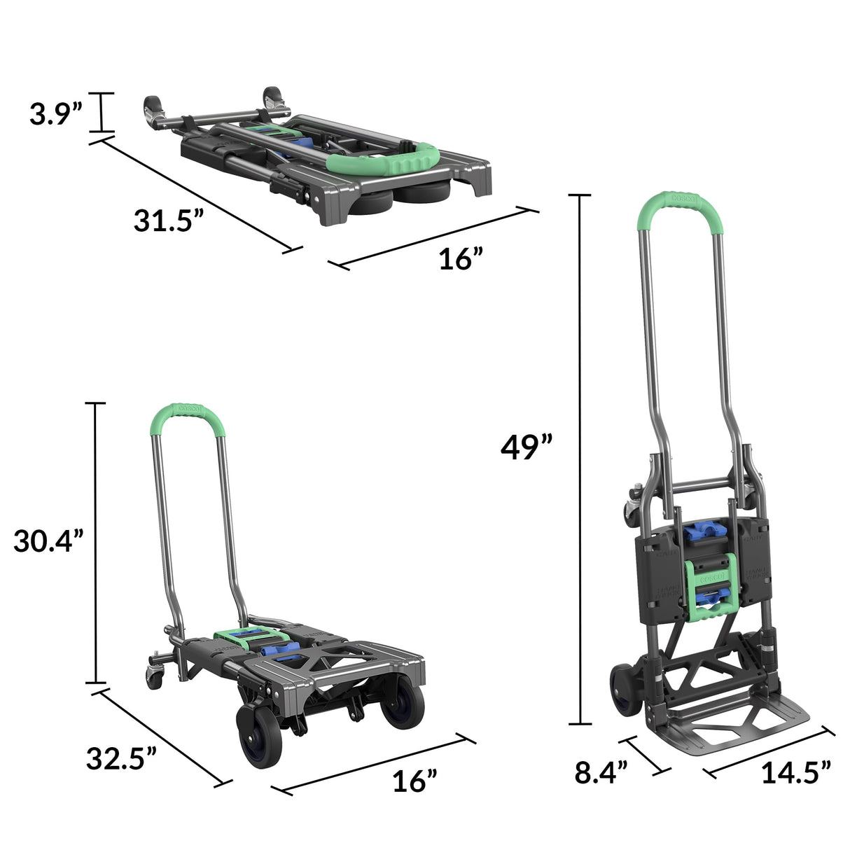 COSCO Shifter Multi-Position Folding Hand Truck and Cart, 300 lb. Weight Capacity, Green, 12222PBG1E Cosco
