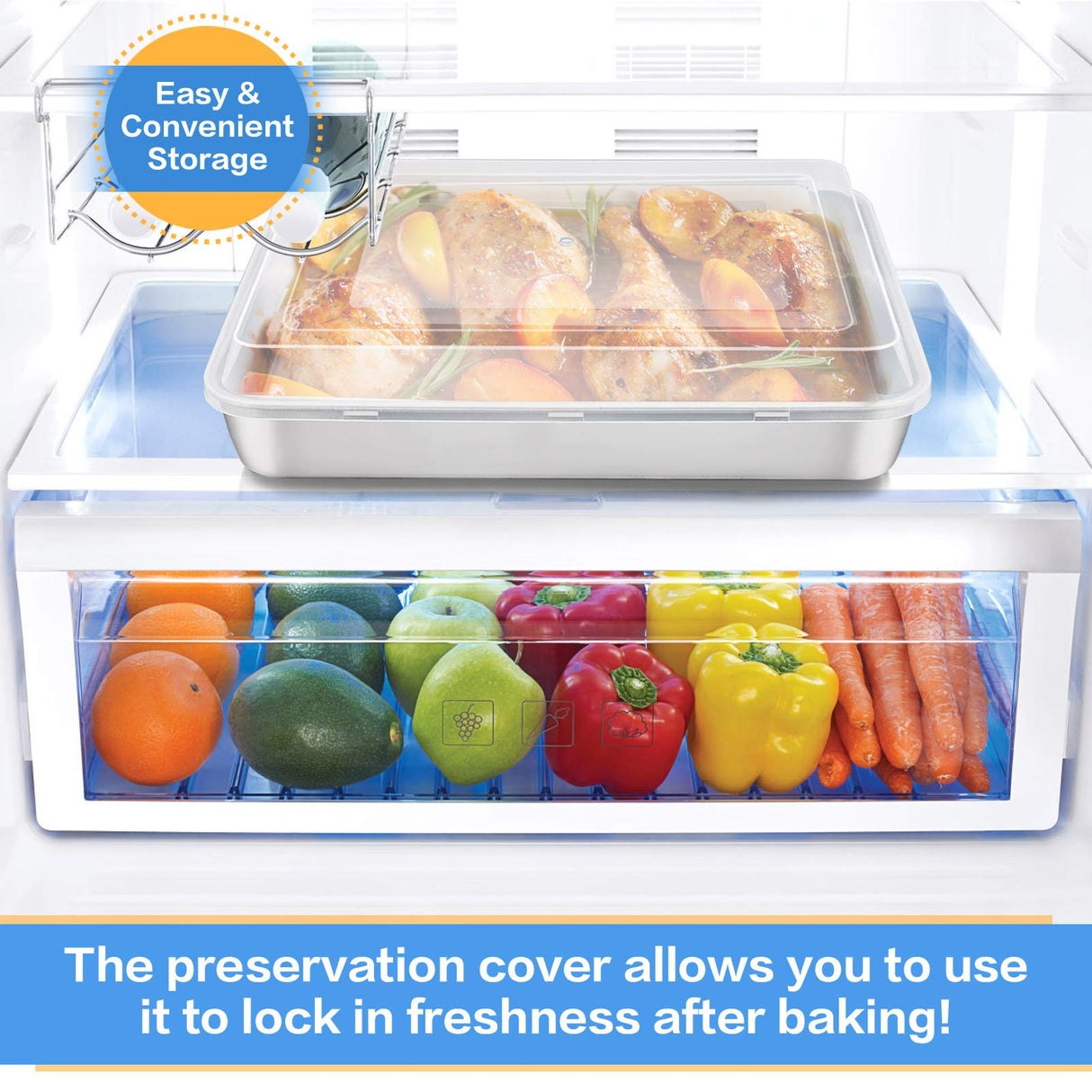 E-far Stainless Steel Baking Pan with Lid, 12⅓ x 9¾ x 2 Inch Rectangle Sheet Cake Pans with Covers Bakeware for Cakes Brownies Casseroles, Non-toxic & Healthy, Heavy Duty & Dishwasher Safe - Set of 2 E-far