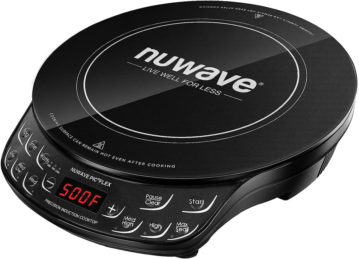 Nuwave Flex Precision Induction Cooktop, 10.25” Shatter-Proof Ceramic Glass, 6.5” Heating Coil, 45 Temps from 100°F to 500°F, 3 Wattage Settings 600, 900 & 1300 Watts, Black (Renewed) Nuwave