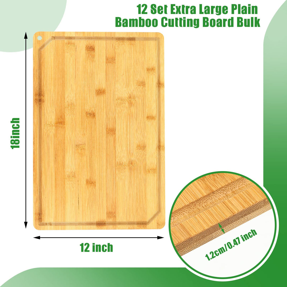 Eaasty 12 Set Extra Large Plain Cutting Board Bulk Heavy Duty Wood Cutting Boards Set with Juice Groove for Kitchen Wedding Housewarming Crafts Gifts, Pre Oiled (18" x 12",Bamboo) Eaasty