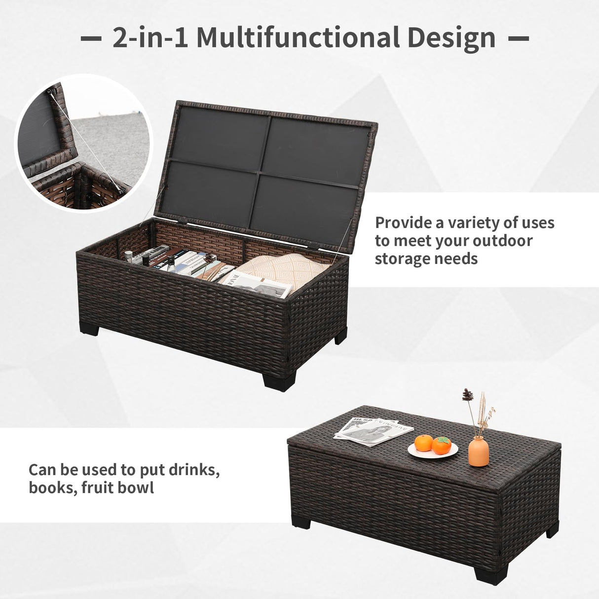 Valita 6 PCS Patio Furniture Set Outdoor Sectional Wicker Conversation Couch Brown Rattan Sofa Chairs with Ottoman Storage Table and Anti-Slip Cushions(Peacock Blue) Valita