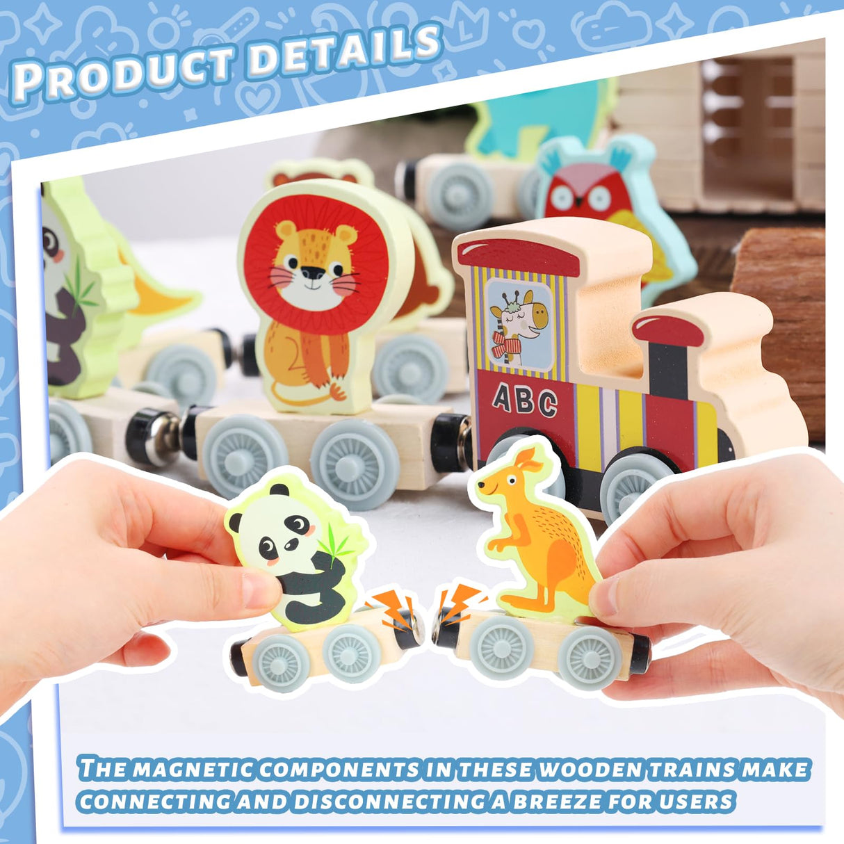 LovesTown 11PCS Magnetic Wooden Animals Train Set, Montessori Toys for Toddlers Toys for Preschool Learning Activities Birthday Kids Boys Girls LovesTown
