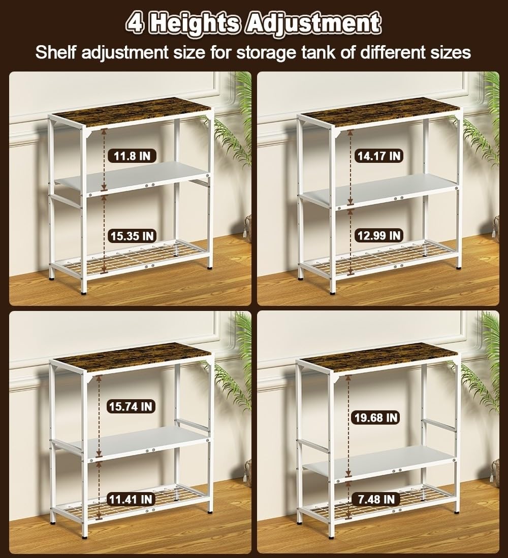 AnBaiMei 20-30 Gallon Aquarium Stand, Fish Tank Stand with Adjustable 3-Tier Storage Shelf, Heavy Duty Reptile Breeder Turtle Tank Terrarium Rack Table for Home Office, 30" L x 12" W x 32.2" H, White AnBaiMei