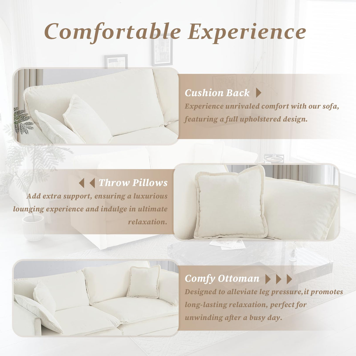 SoarFlash Chenille Sectional Sofa, Comfy Modular Loveseat Sofa, Modern 2-Seat Couch Deep Seat Sofa Set for Living Room,White SoarFlash