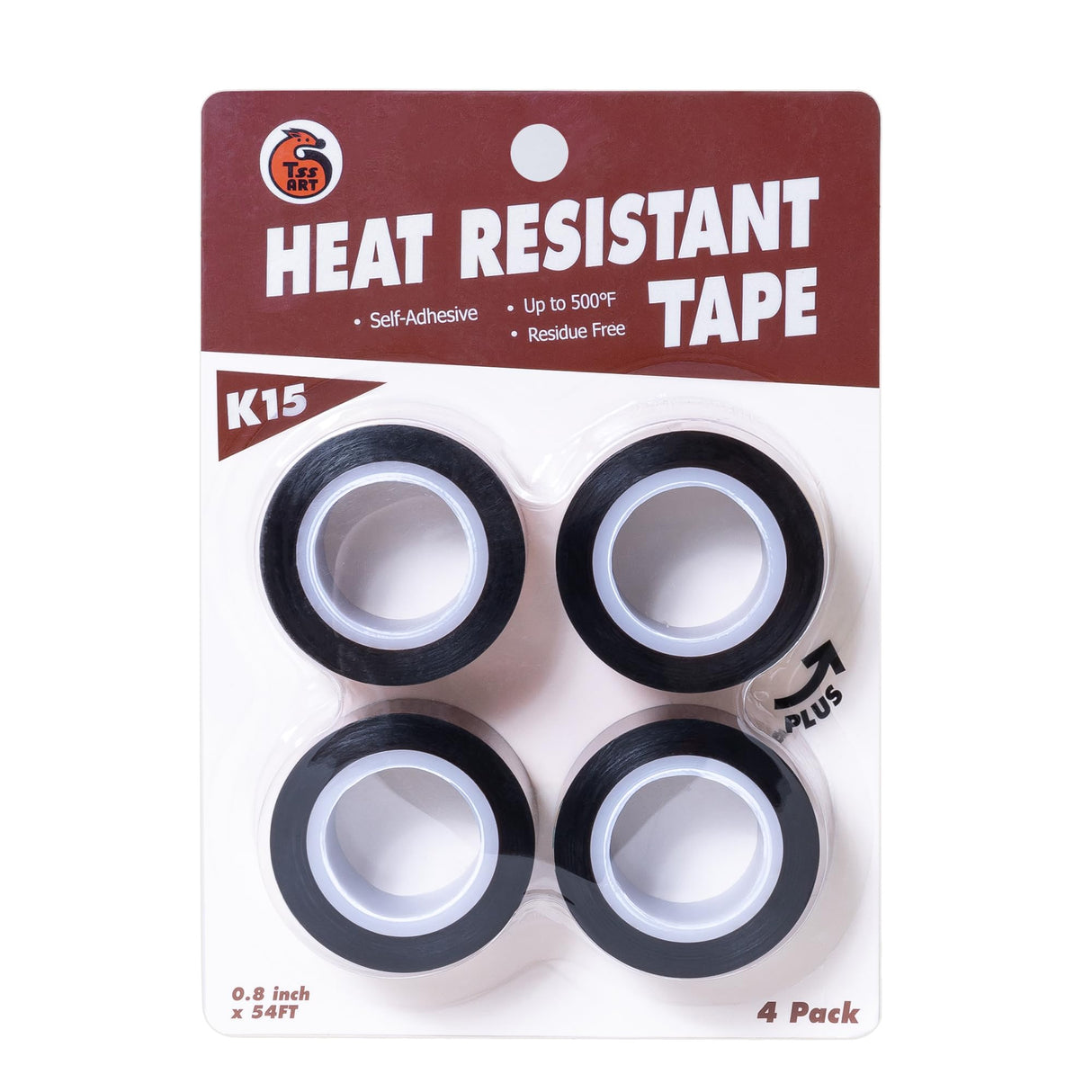 TSSART K15 Heat Tape - Professional Heat Press Tape for Vinyl Sublimation Heat Sublimation Heat Transfer, Oxidation and High Temperature Resistance Residue Free - 4Pack, 0.8 inch x 54FT TSSART