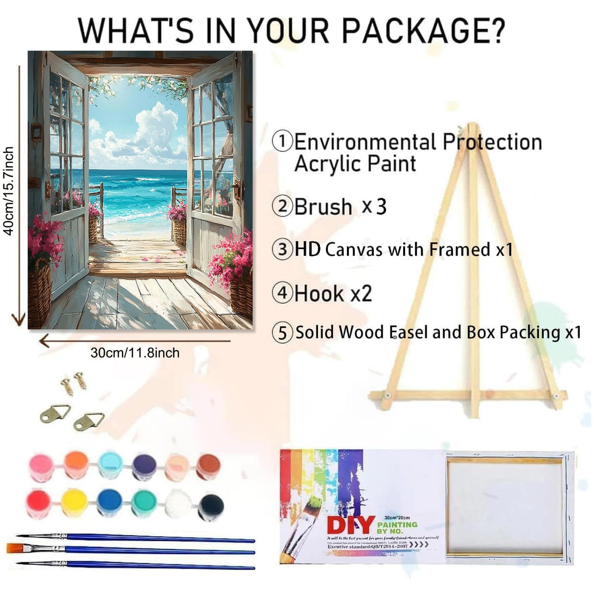 DIY Scenery Paint by Numbers Kit for Adults with Framed Canvas,Landscape Beach Digital Oil Painting Kit for Beginners,Acrylic Paint by Number Kits with Wooden Easel for Holiday Gifts 12X16 Inch. MIRCVSH