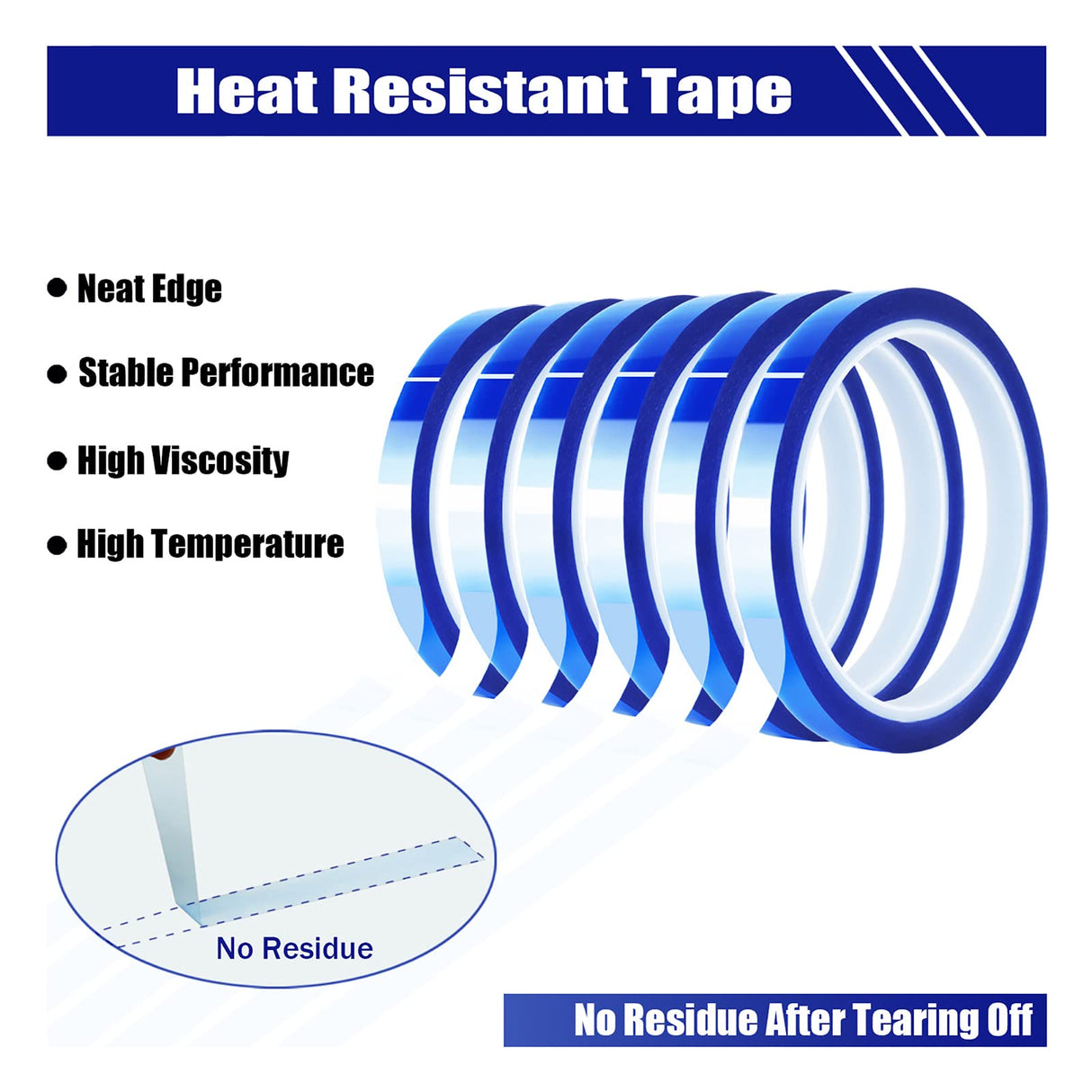 MEBMIK 6 Rolls 10mm x33m(108ft) Blue Heat Tape High Temperature Heat Resistant Tape Heat Transfer Tape for Heat Sublimation Press No Residue and Heat Transfer Vinyl MEBMIK