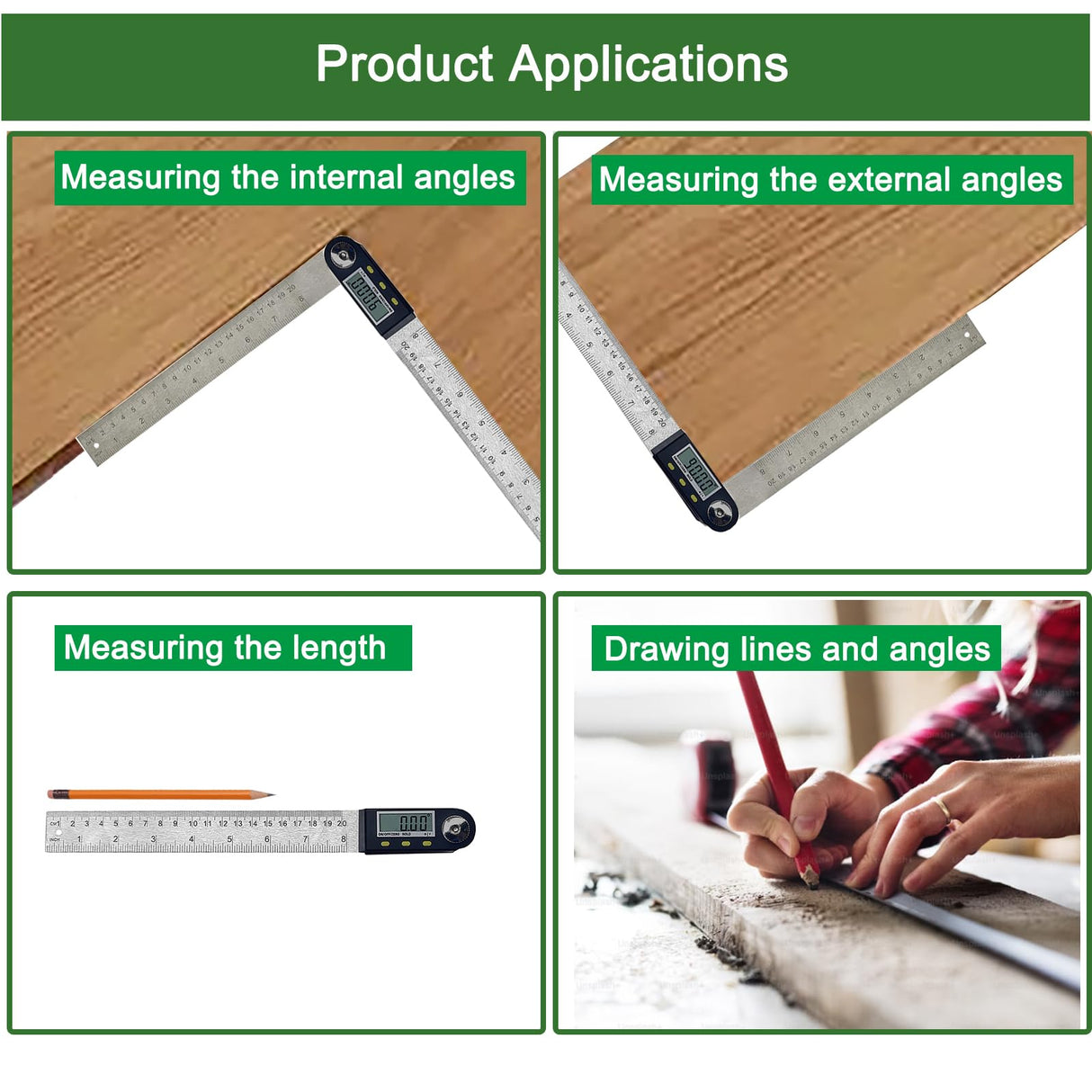 8 Inch Digital Angle Finder, JYEASTZ Stainless Steel Digital Protractor Angle Ruler with Holding Angle Data, Ideal for Construction Woodworking (8inch) JYEASTZ