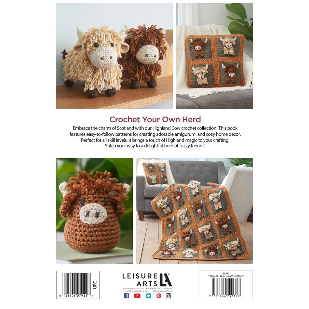 LEISURE ARTS Highland Cows Crochet Book – Delightful Crochet Amigurumi Pattern Books Featuring Adorable Highland Cows, Perfect Animals Pattern Book for Crafters LEISURE ARTS