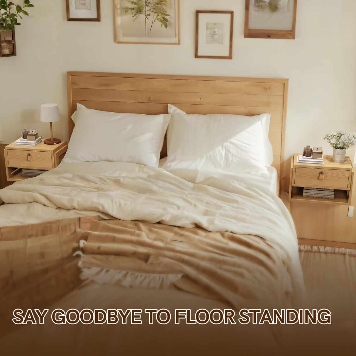 Afuly Floating Nightstand with LED Light Strips, Modern Night Stand with Drawer Wall Mounted Bedside End Table, Wood Nightstand Side Table Shelf for Bedroom Natural Wooden Decor Afuly