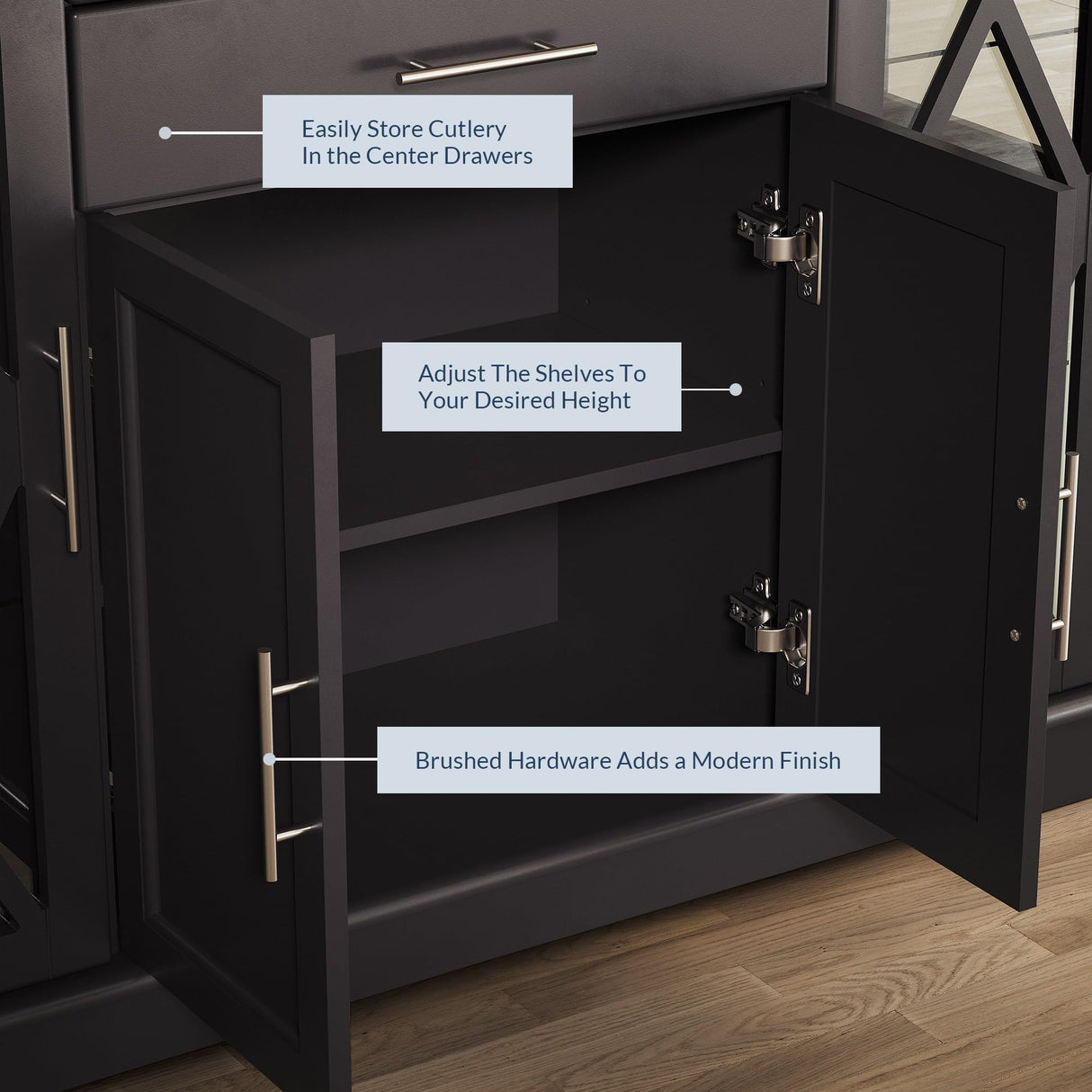 BELLEZE 017-HG-40007-ESP Sideboard Buffet, 47 Inch Storage Console Table Coffee Bar Kitchen Cupboard Pantry Glass Display Cabinet for Lving Entryway Dining Room,Espresso BELLEZE