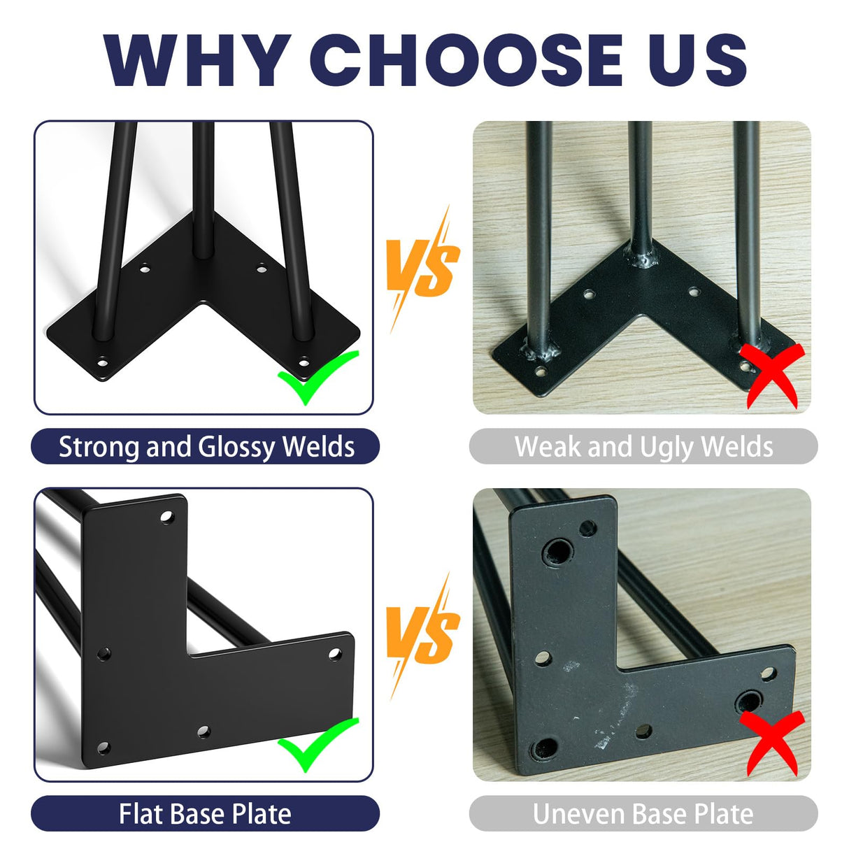 SMARTSTANDARD 28 Inch Hairpin Table Legs, 3 Steel Rods 1/2 Inch Pipe Diameter, 800lbs Load Capacity, Mid-Century Style for Coffee Table, Side Table, Night Stand (Black, 4PCS) SMARTSTANDARD