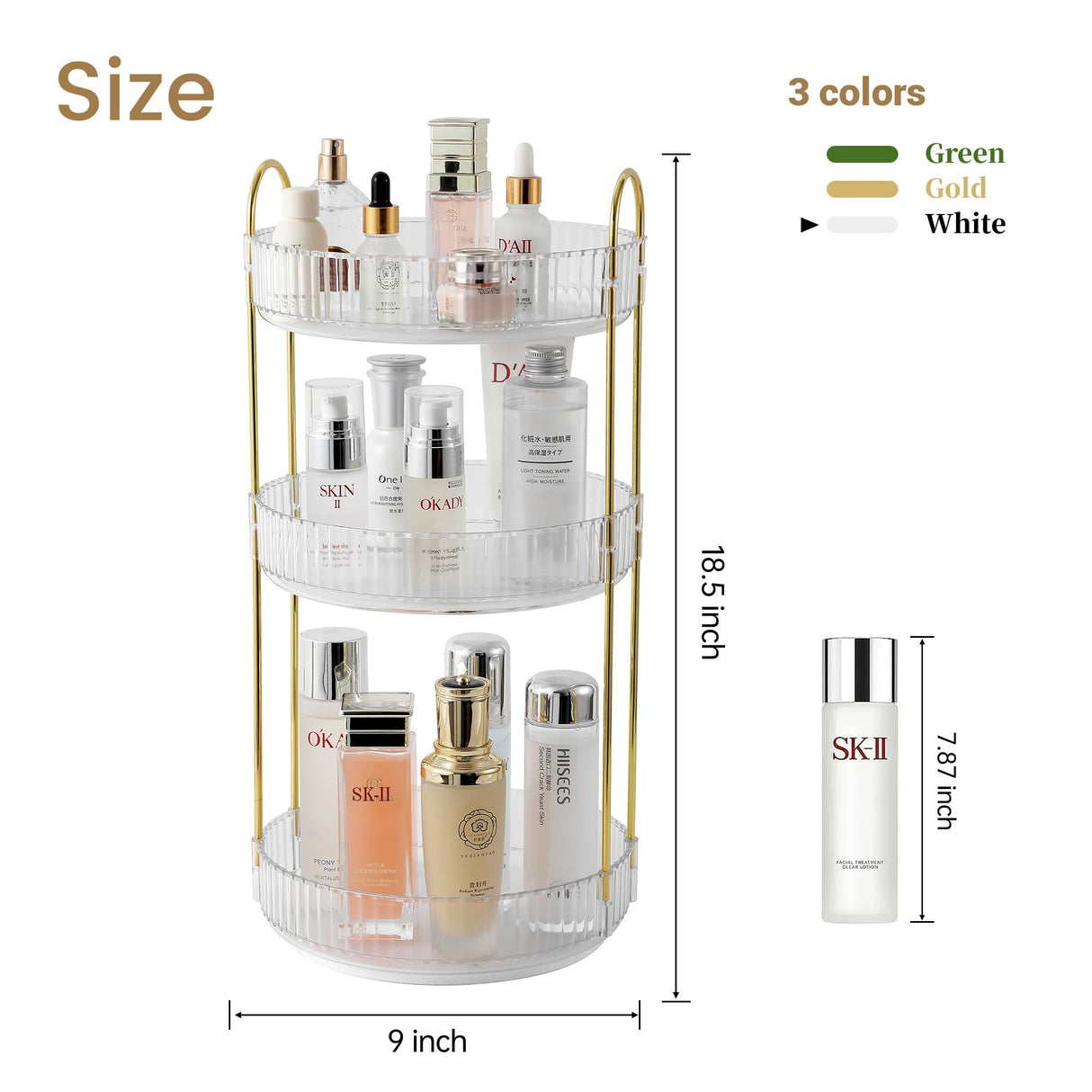 Aveniee Rotating Makeup Organizer for Vanity, Large Perfume Skincare Make Up Storage Organizers for Bathroom Counter, Clear Spinning Cosmetic Lipstick Toiletry Holder (3 Tiers, White) Aveniee