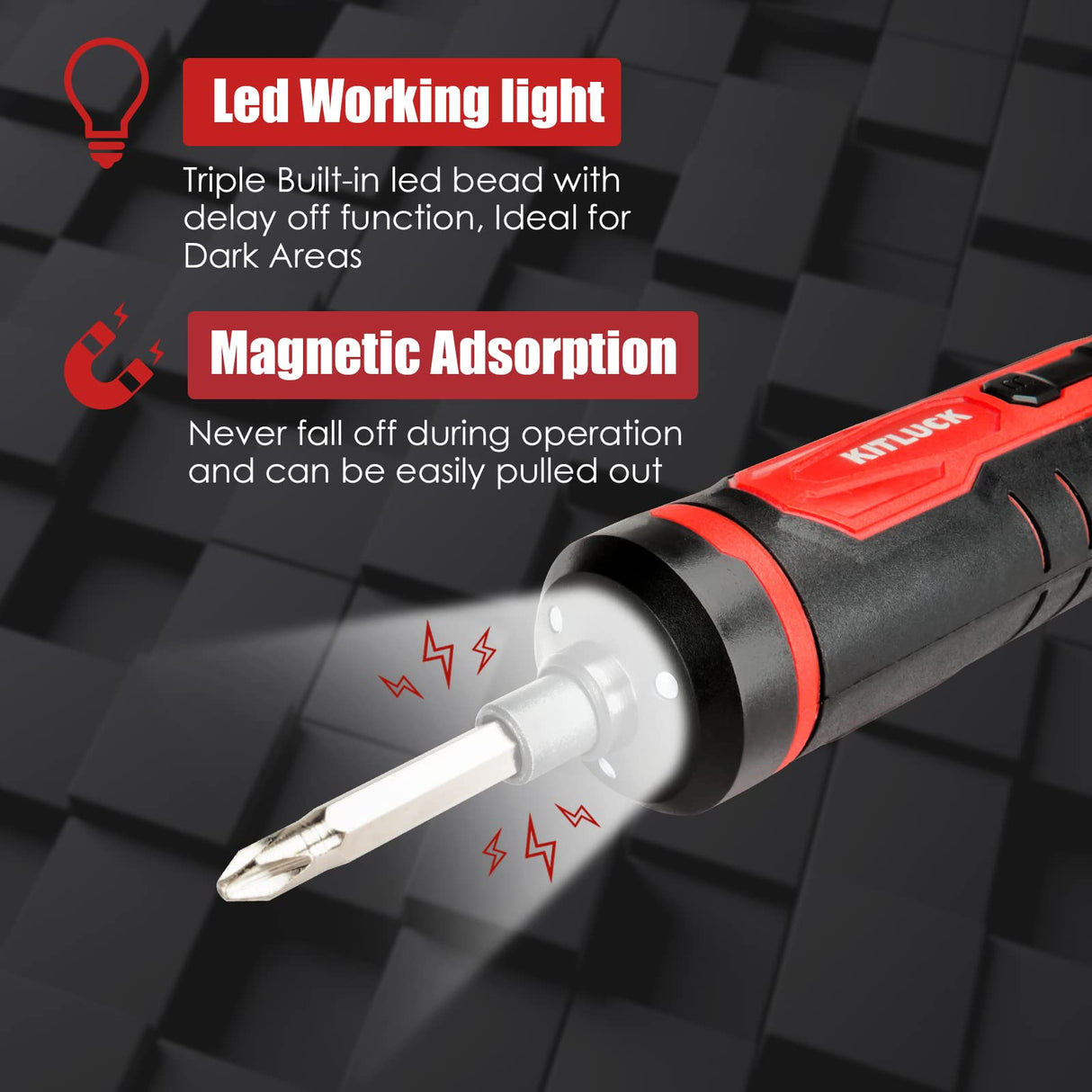 Electric Screwdriver, 4V Power Cordless Screwdriver Rechargeable Set with Li-ion Battery, 31 Bits&Extension Rod, 3 LED, 3 Adjustable Torque, Magnetic Hex Chuck, Mini Electric Screw driver Kit KITLUCK