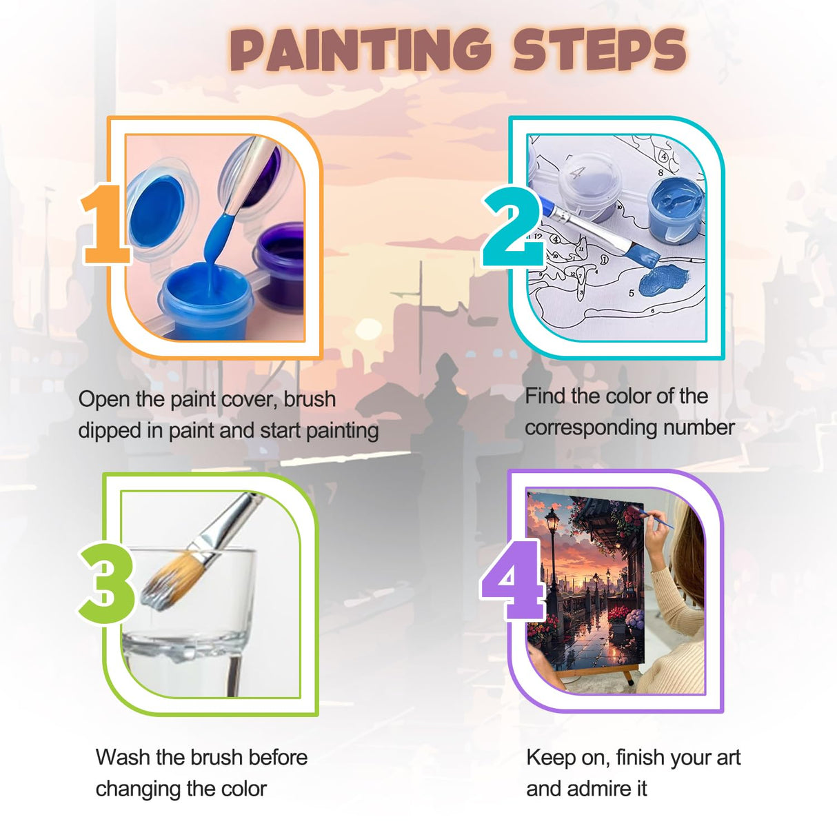 City View Paint by The Numbers for Adults,Oil Paint by Numbers for Adults Streetscape,Painting by Numbers Sunset,DIY Acrylic Paint by Number on Canvas,Creative Home Wall Decor Gifts 16x20inch PHANTASYART