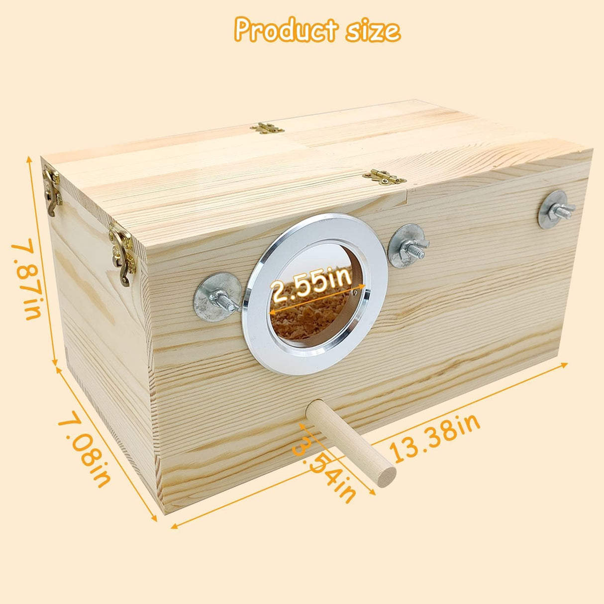 PINVNBY Large Natural Wood Parakeet Nesting Box Budgie Breeding Box Acrylic Bird Nest for Cage Transparent Panoramic for Birds, Parrots, Cockatiels, Lovebirds, Canaries (L: 13.3 x 7.8 x 7.08 inch) PINVNBY