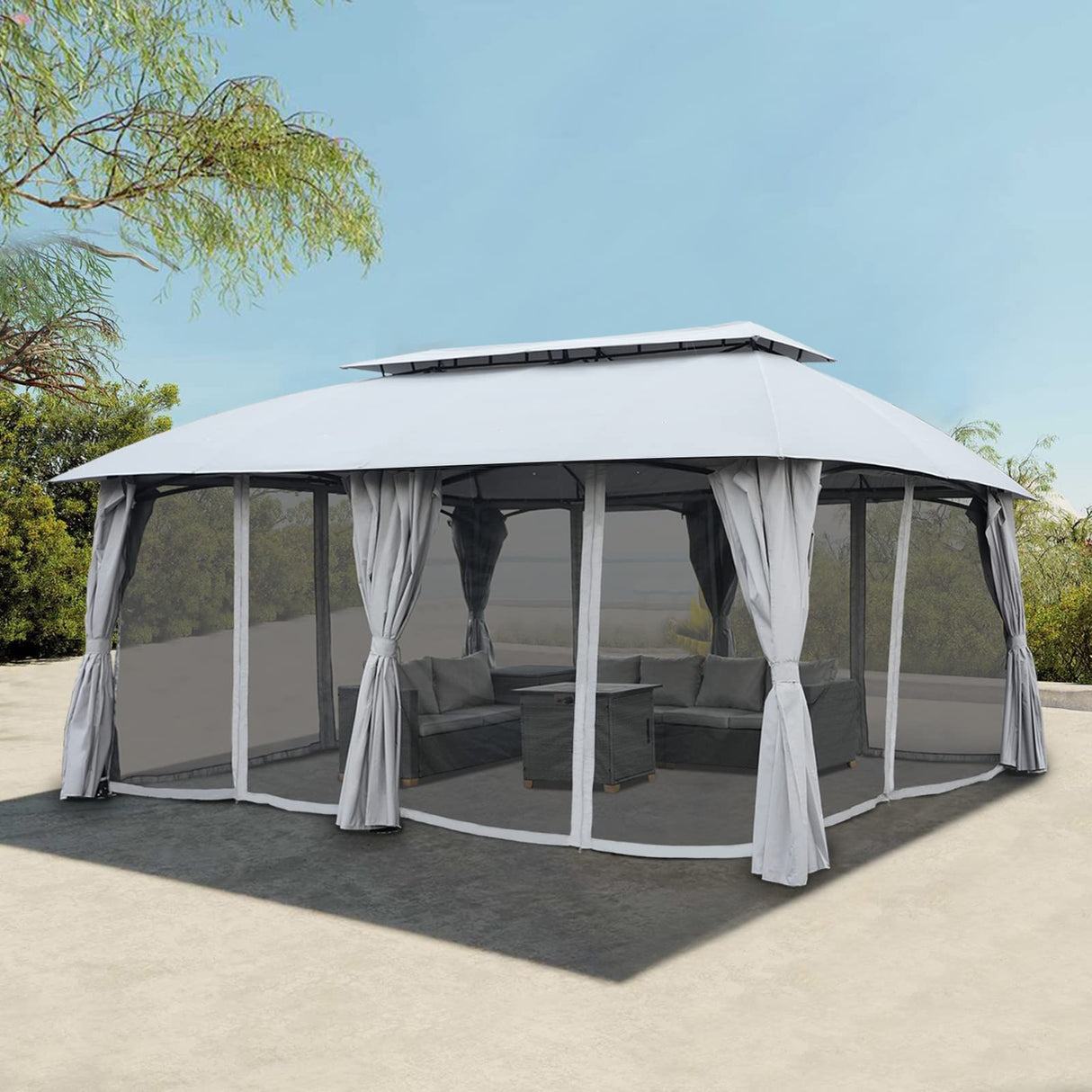 Grand Patio 13'x20' Gazebo for Patio Double Vent Canopy Anti-UV Shelter with Privacy Curtains and Netting for Deck Backyard Garden Lawns Grand patio
