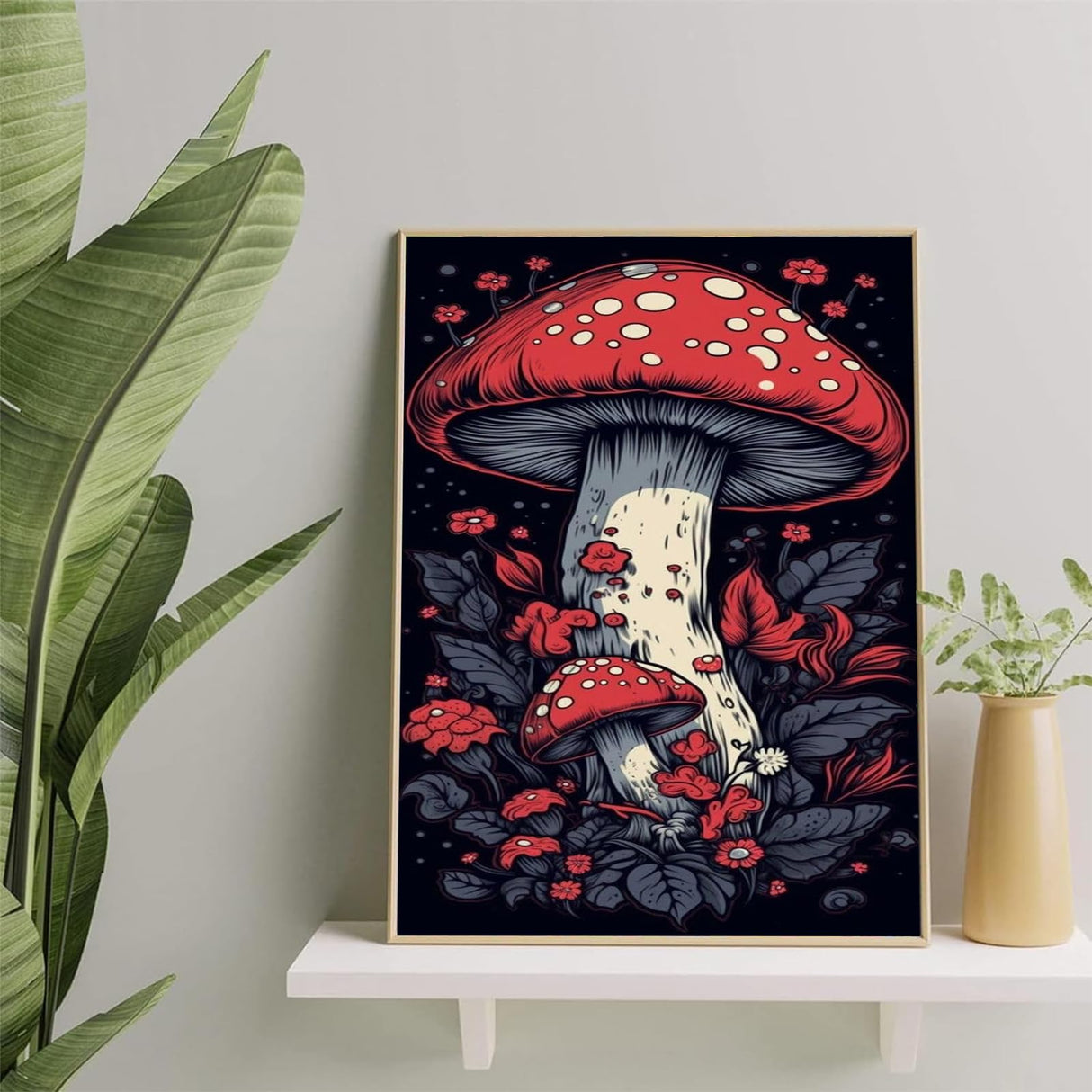 hyzsj Paint by Numbers Kit for Adults with Frame, Mushroom Paint by Numbers for Adults, Paint by Number with Easel, DIY Paint by Number Kits for Home Wall Decor(11.8x15.7inch hyzsj