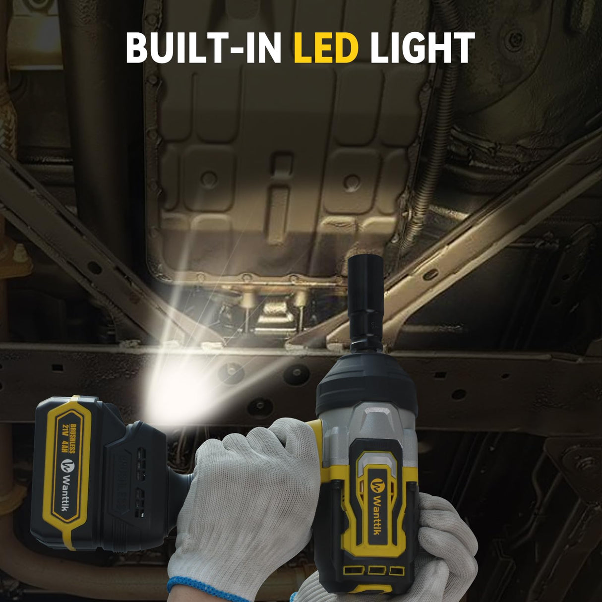 WANTTIK Cordless Impact Wrench 1/2 Inch, 1000 Ft-lbs High Torque, 21V Brushless Impact Gun w/ 4.0 Ah Battery, Fast Charger, 5 Sockets and Tool Bag WANTTIK