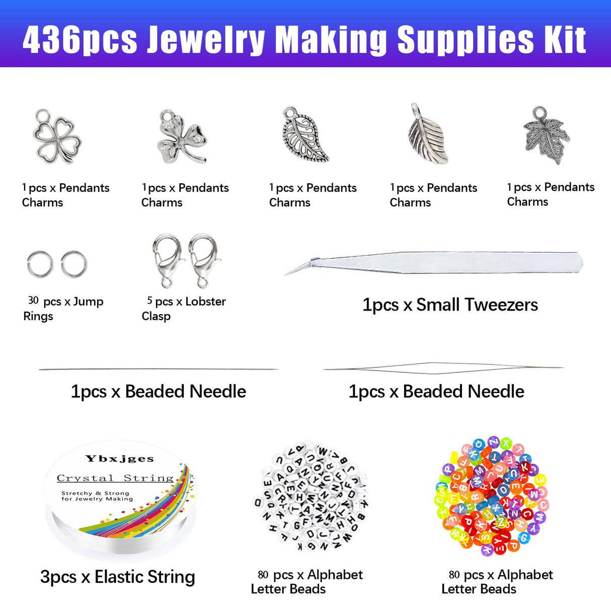 Ybxjges 42000Pcs 2mm Glass Seed Beads 12/0 Small Tiny Beads Kit with 150Pcs Alphabet Letter Beads Pendants Charms Jump Ring Elastic String for DIY Bracelets Necklace Jewelry Making Supplies Ybxjges