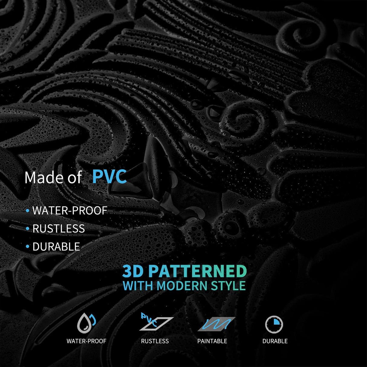 Art3d Decorative Ceiling Tile 2x2 Glue up, Lay in Ceiling Tile 24x24 Pack of 12pcs Spanish Floral in Black Art3d