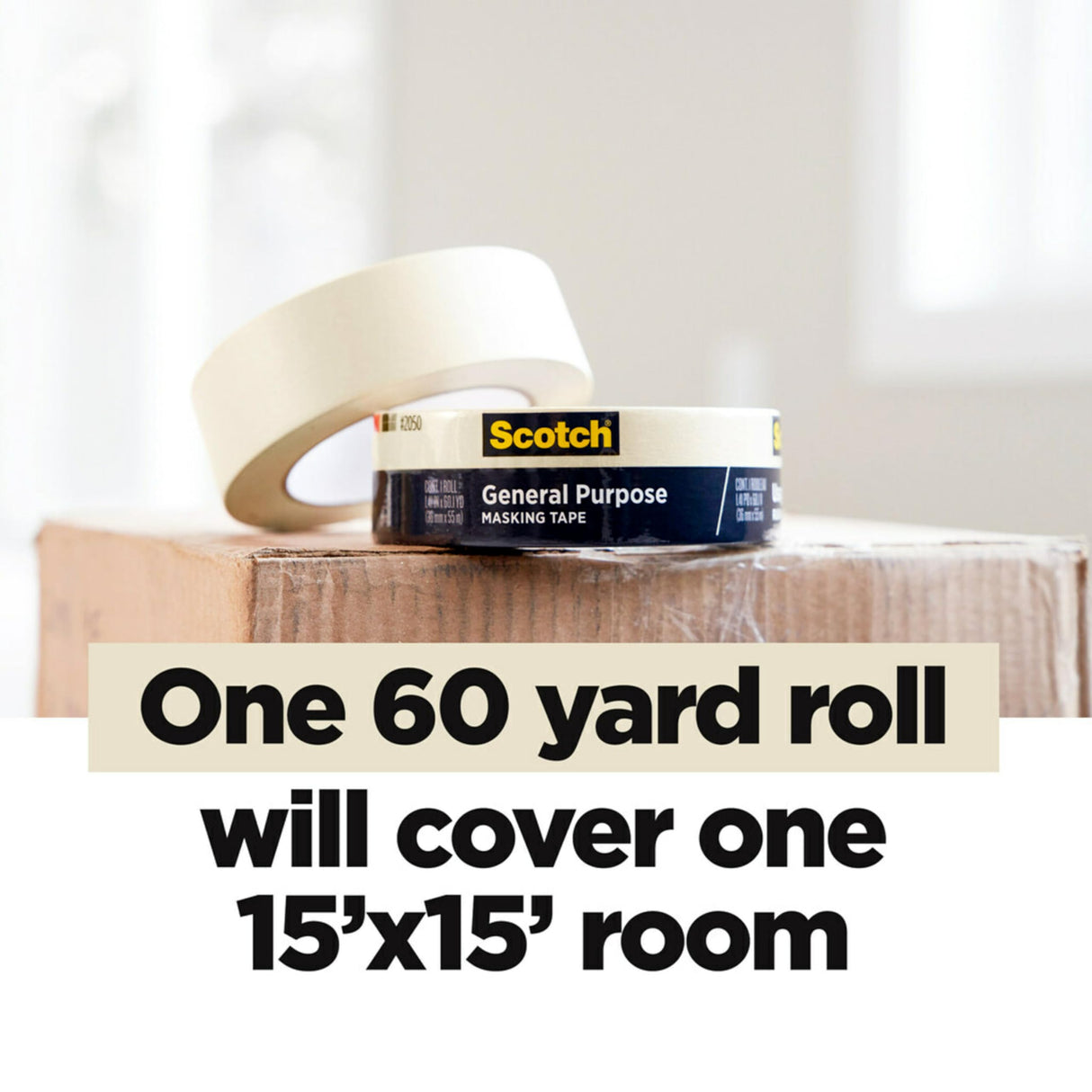 Scotch General Purpose Masking Tape, 1.88 in x 60.1 yd, Beige, Sticks for Up to 5 Days, Removes Easily Without Leaving Sticky Residue, Easy-to-Tear Masking Tape (2050-48MP) Scotch
