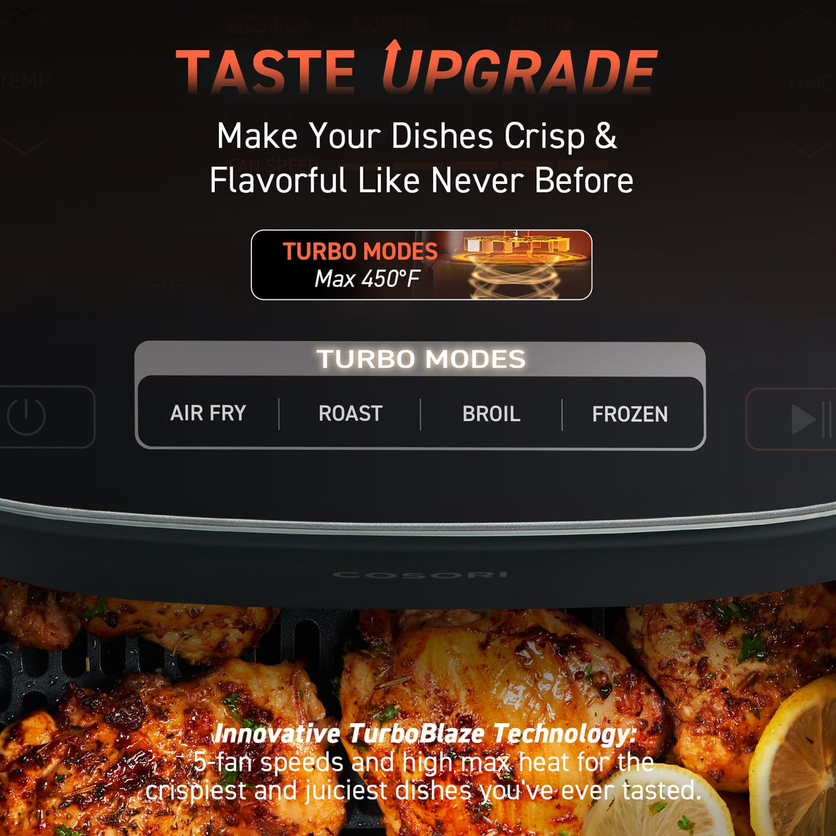 COSORI Air Fryer 9-in-1, Compact & Large 6-Qt, Fast Turbo Modes, 90ยฐโ450ยฐF Even Results With Precise Temperature Control, Up to 95% Less Oil*, Roast, Bake, Dry, Reheat, Frozen, Broil, Proof, Grey COSORI
