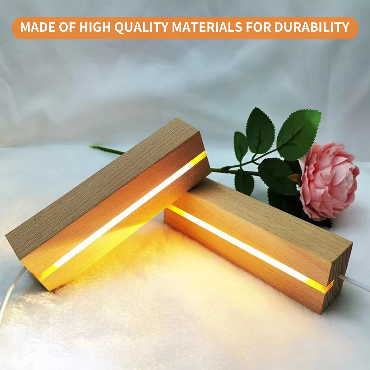 TSLBW LED Lights Display Base, Wooden Light Display Stand, Square, Warm/White Light, 20.0 cm x 10.0 cm x 4.0 cm, Wood, Pedestal, Non-Assembly Required TSLBW