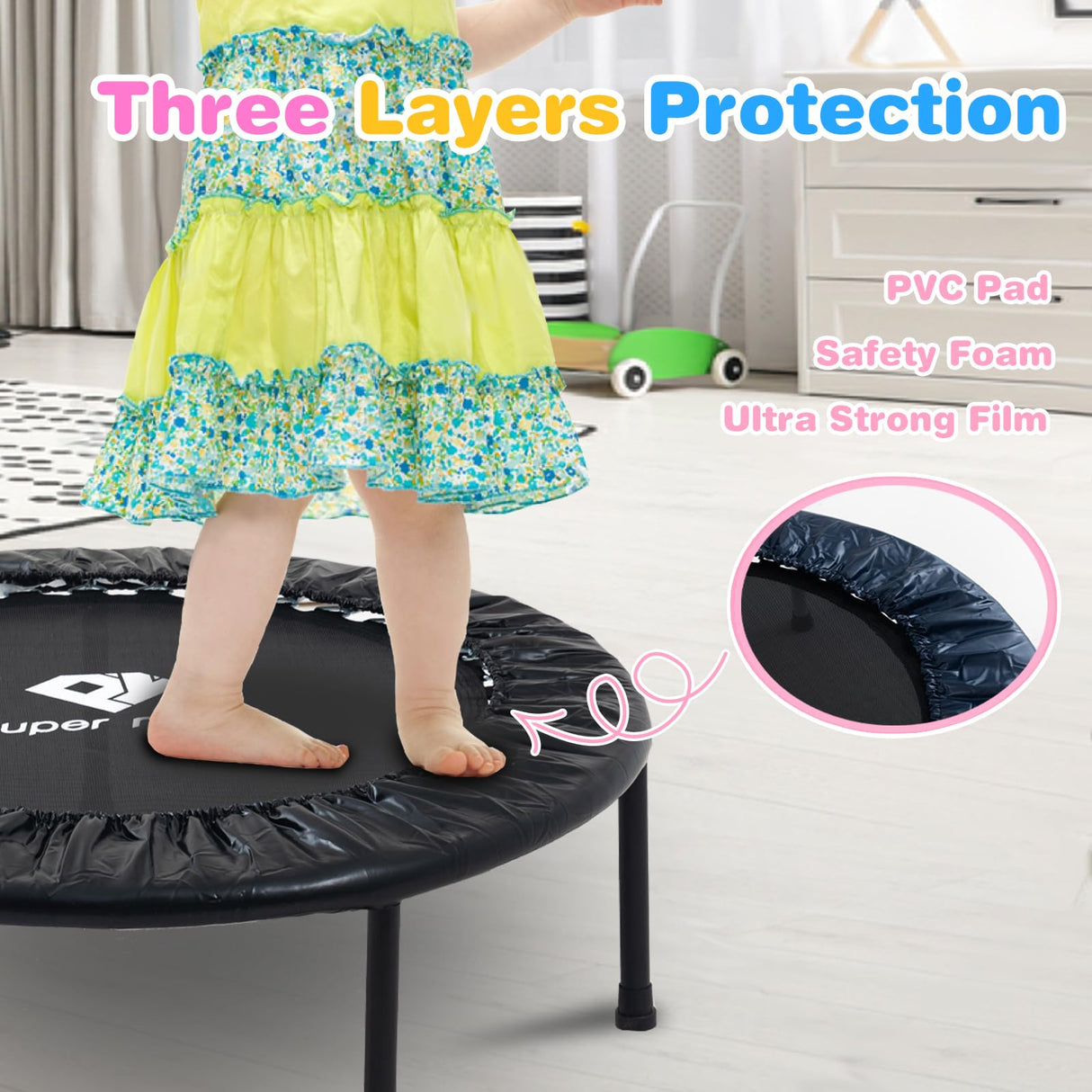 36 Inch Mini ToddlerTrampoline for Kids Ages Over 6 Max Load 170lbs Indoor Small Rebounder Trampoline Gifts for Kids Toddler Trampoline with Safe Cover Black PY SUPER MODE