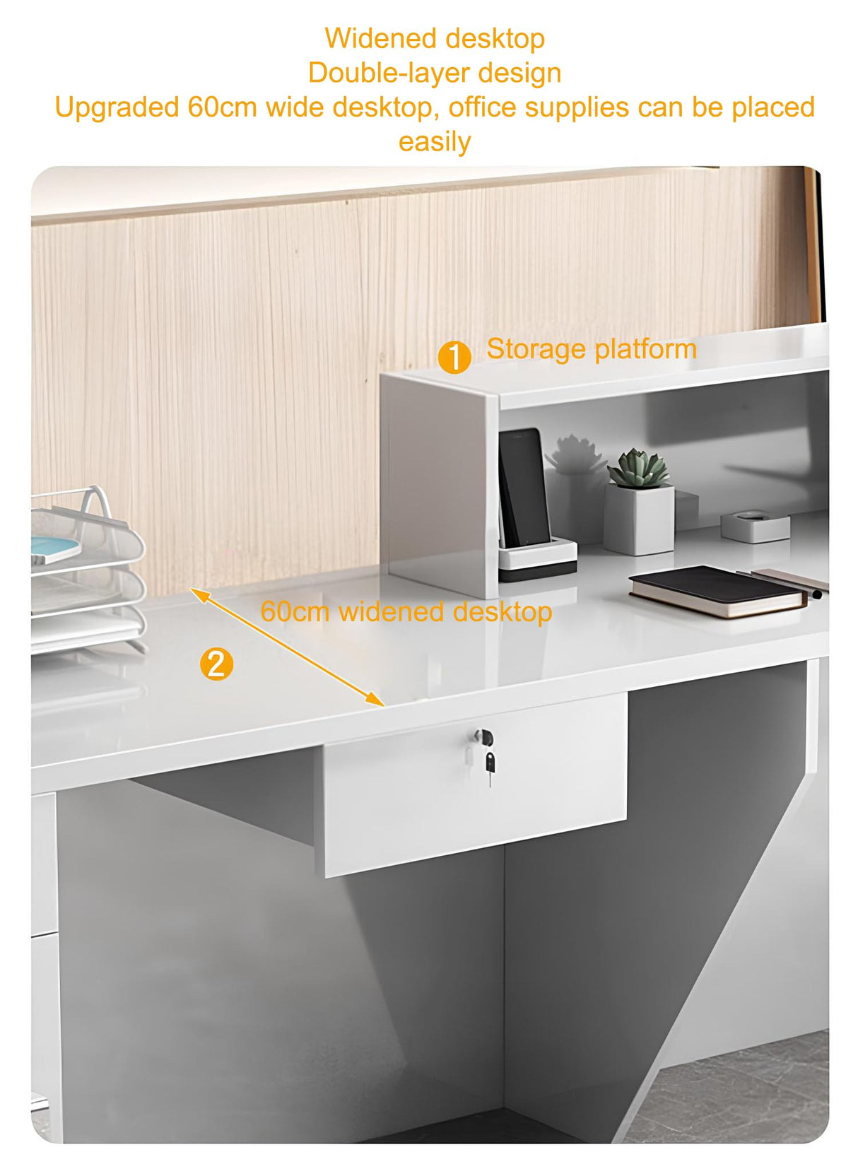 Office Reception Desk with Counter Sturdy Front Desk Reception Counter with Lockable Drawer & Light Strip Receptionist Easy to Put Together & Quick for Lobbies, Office, SOHO, Shop Generic