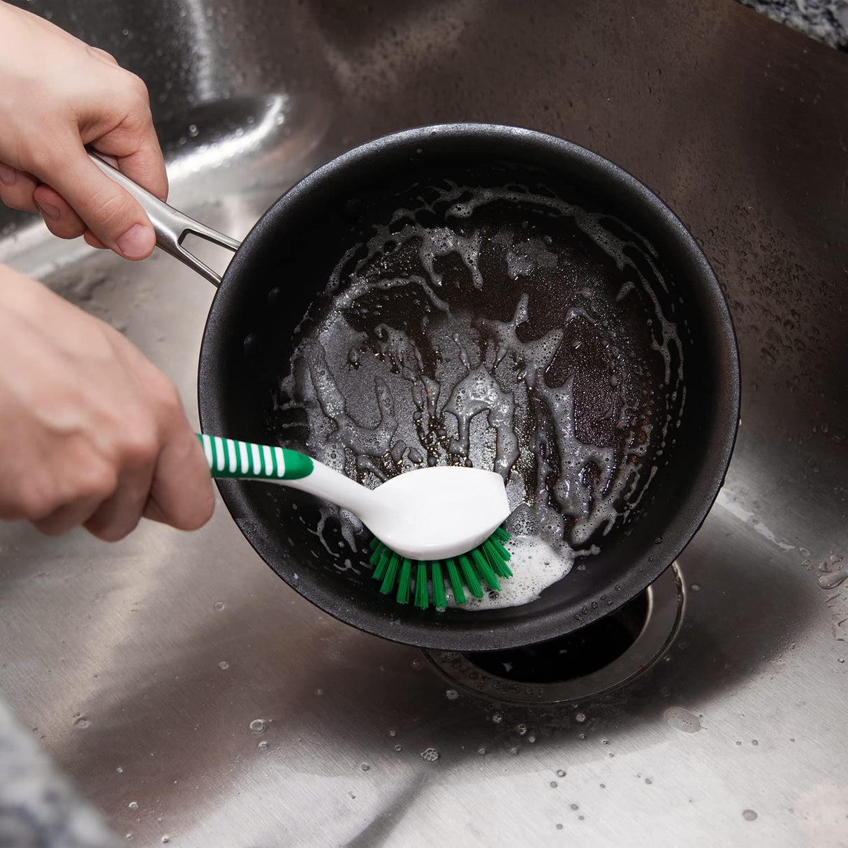 Libman Green & White Cleaning Brush Kit, 3-Piece Set, All-Purpose Brushes for Kitchen, Basins, Sinks, Dishwashers Libman