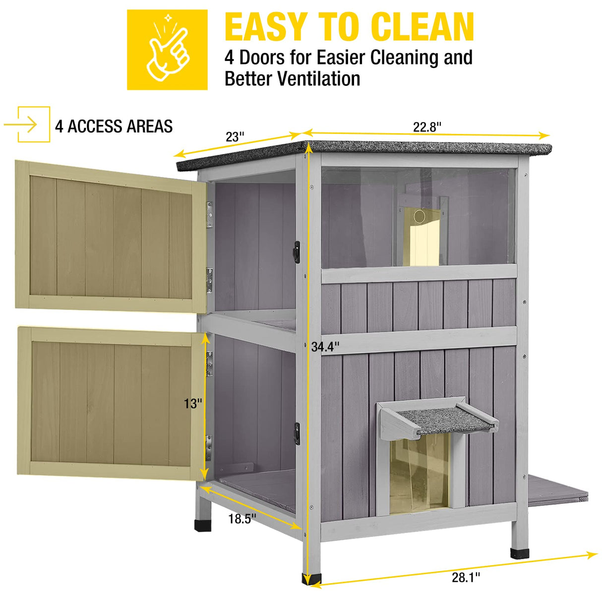 Aivituvin Cat House - 2 Story Outdoor Feral Cats Shelter with Escape Door | Durable Wood Pet House for Cats Aivituvin