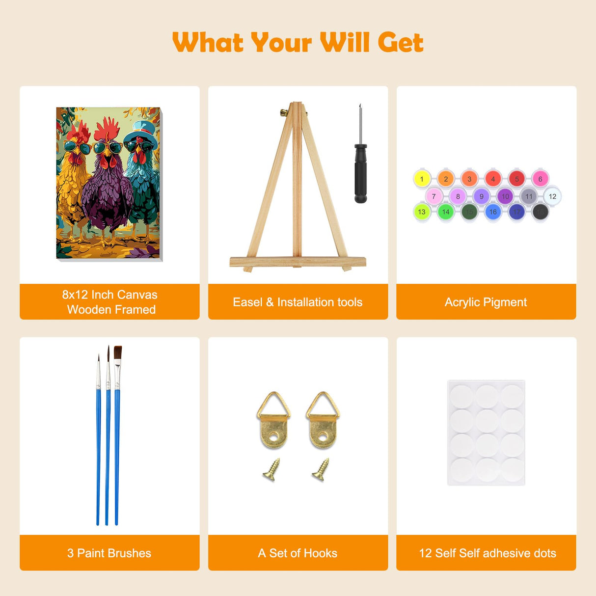 MOGTAA Chicken Paint by Numbers Kit for Adults Beginners with Frame, Animal Adult Paint by Number Kits on Canvas with Easel, Easy DIY Oil Painting Kits for Home Decor, 8x12in MOGTAA