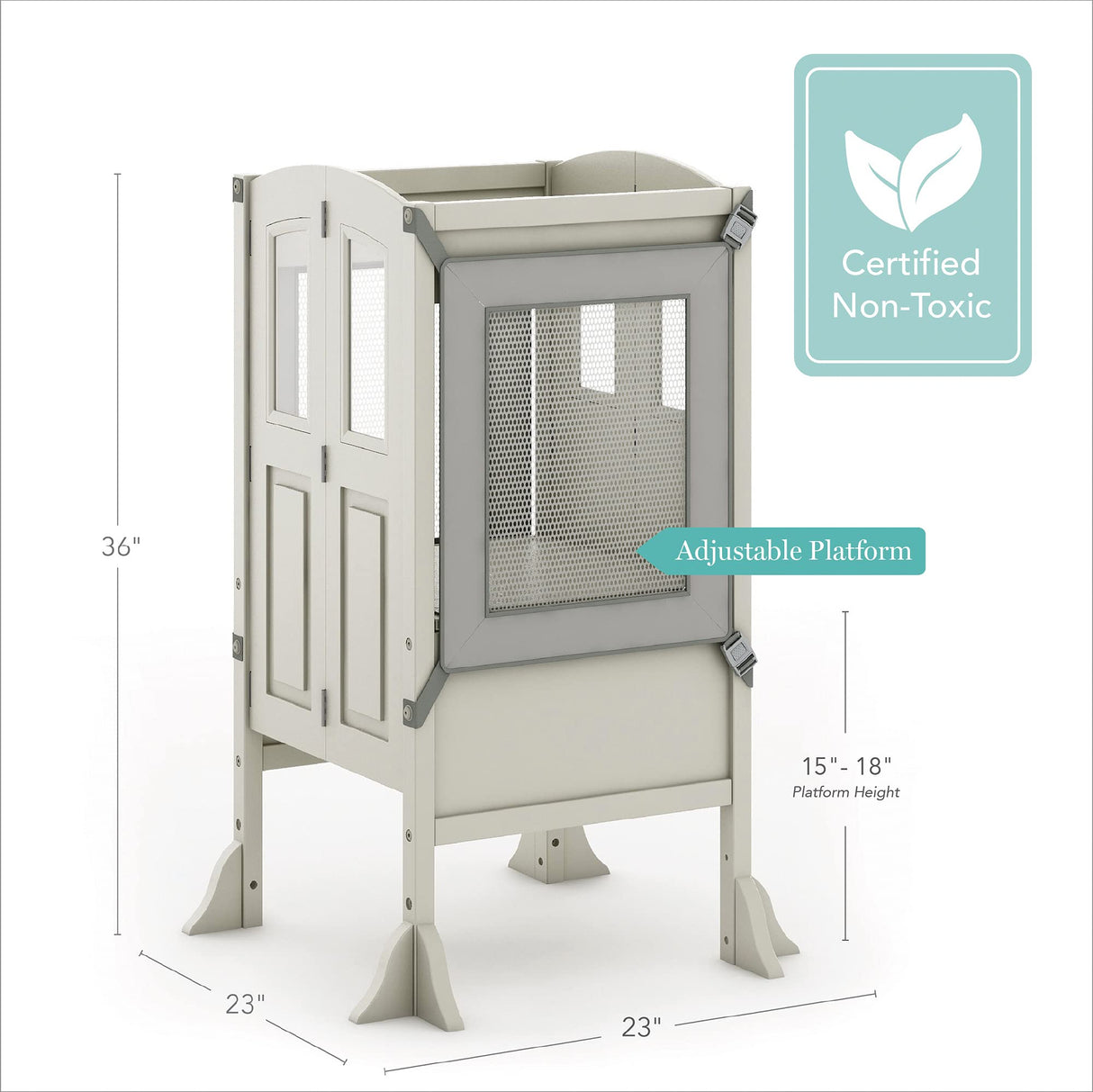 Martha Stewart Kitchen Helper ® Toddler Tower by Guidecraft - Taupe: Kids' Wood, Foldable, Adjustable Height Platform | Safe Cooking Learning Step Stool for Toddlers Martha Stewart