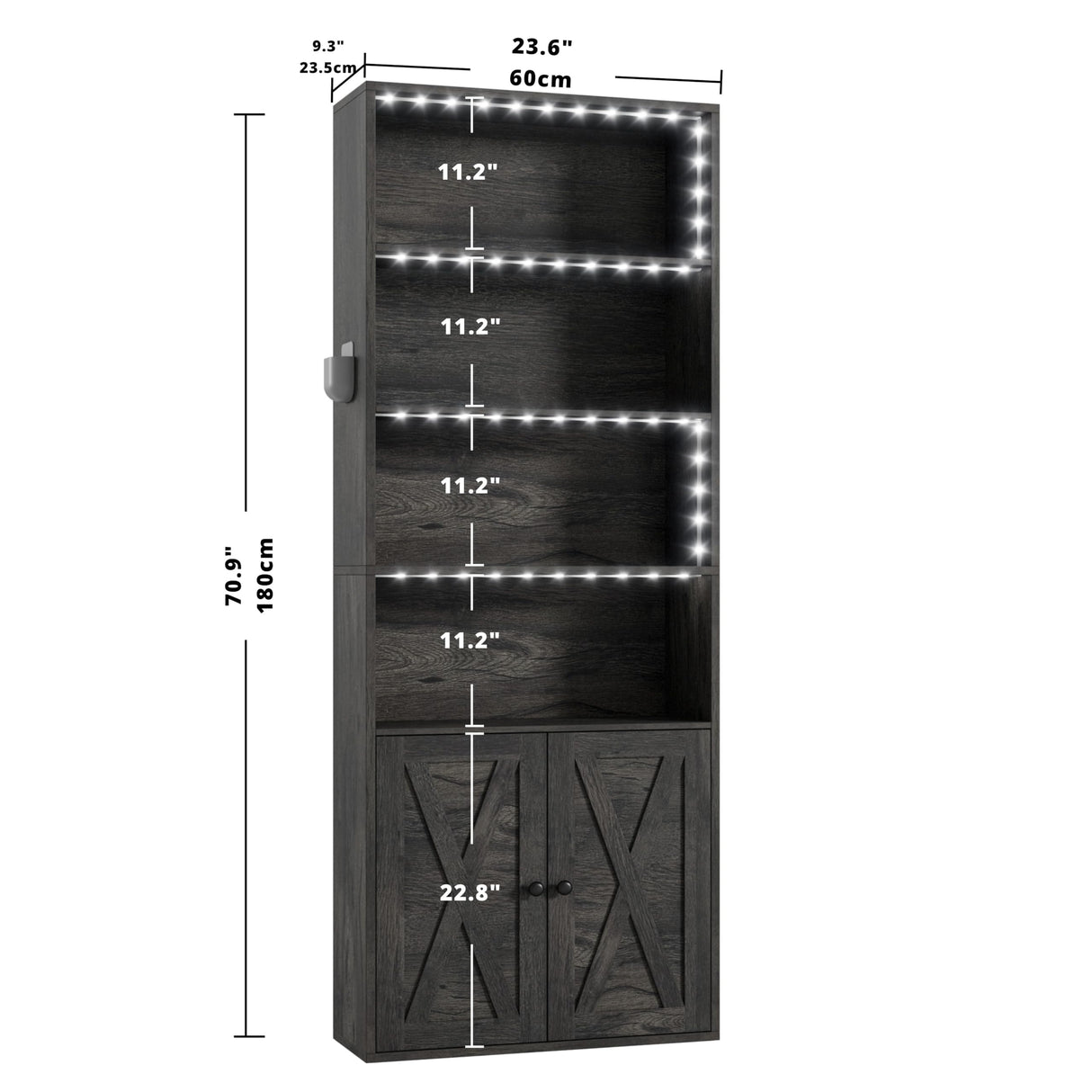 IRONCK Tall Bookcase with LED Lights, 70 in Industrial Bookshelf Display Shelf Floor Standing for Home Office, Living Room, Bed Room IRONCK
