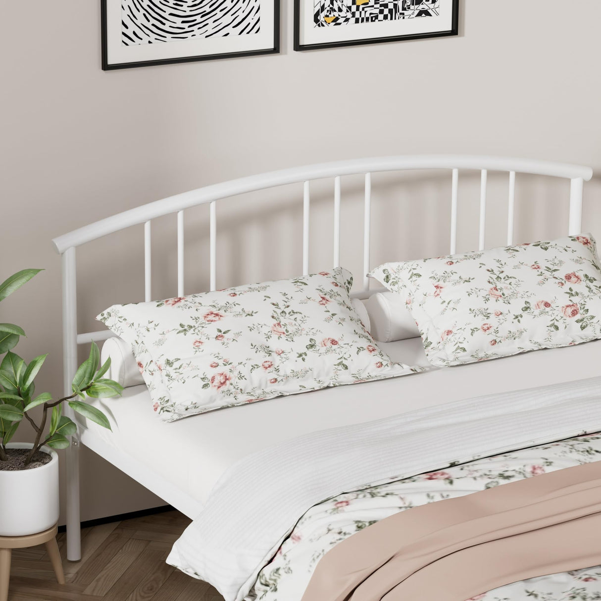 VECELO 14 inch Queen Bed Frame White Beds Metal Platform Mattress Foundation with headboard Footboard Steel Slat Support/No Box Spring Needed/Easy Assembly VECELO