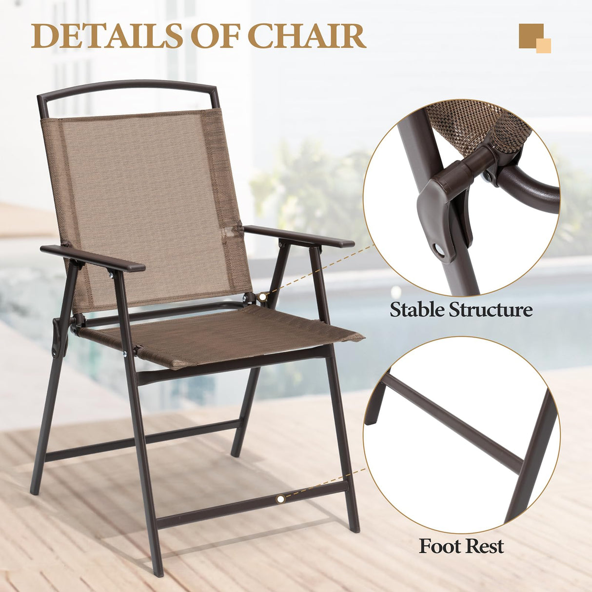 Crestlive Products Patio Folding Chairs Set of 8, Outdoor Folding Chairs with Durable Rust-Resistant Frame and Breathable Textilene Material for Outside, Brown Crestlive Products