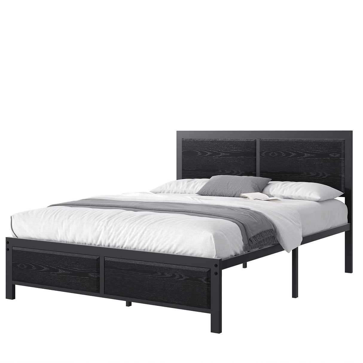 VECELO Full Size Bed Frame with Black Wood Headboard and Footboard, 14 Inch Platform Mattress Foundation, No Box Spring Needed, Heavy Duty Support, Easy Assembly VECELO