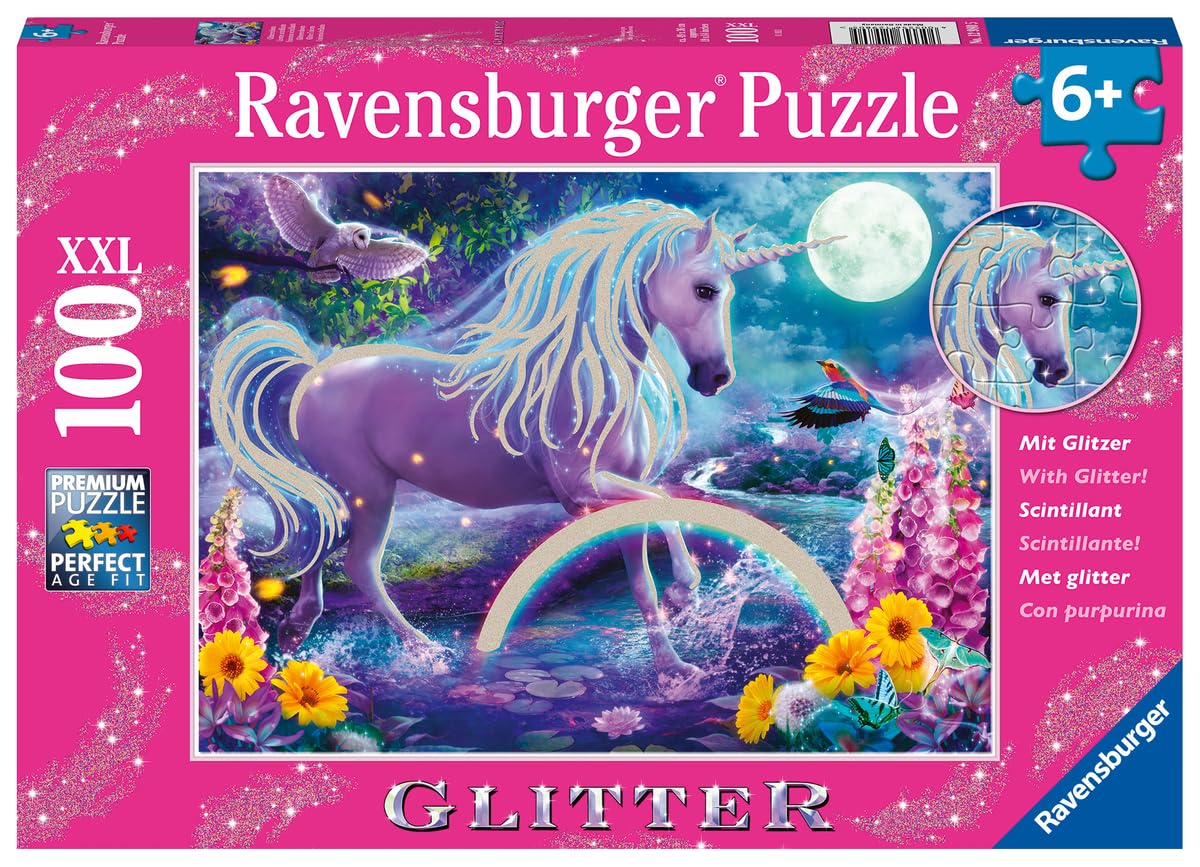 Ravensburger Glitter Unicorn - 100 Piece Jigsaw Puzzle for Kids | Unique & Interlocking Pieces | Sturdy & Glare-Free | Promotes Problem-Solving Skills Ravensburger