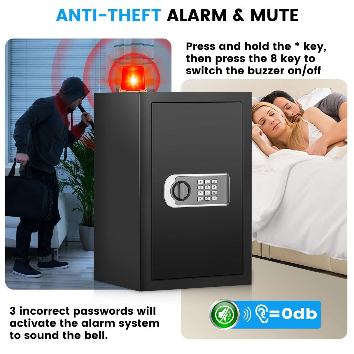 3.0 Cuft Safe Box, Home Safe Fireproof Waterproof, Security Digital Safe Box with Electronic Keypad, Spare Key, Smart Alert, Mute Mode, Anti-Theft Fireproof Safe for Document Money Valuable FOWORE